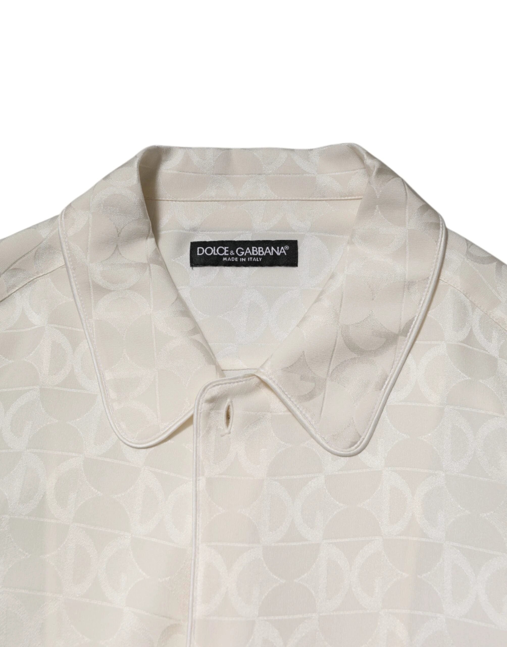 Dolce & Gabbana White Silk DG Logo Print Long Sleeves Shirt by Dolce & Gabbana