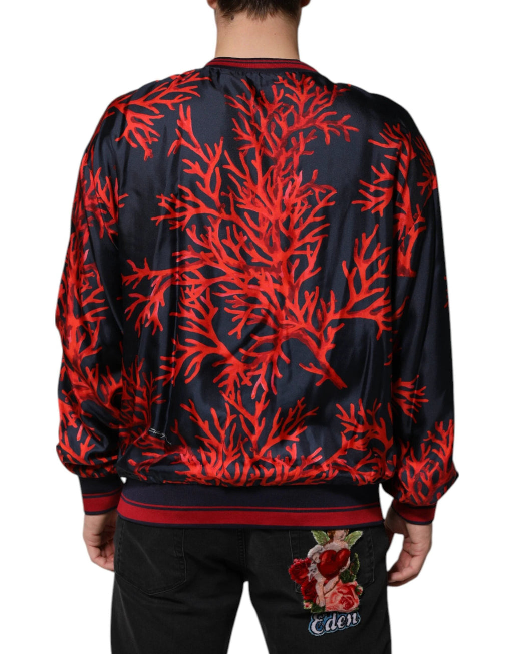 Dolce & Gabbana Navy Red Silk Coral Print Pullover Sweater by Dolce & Gabbana