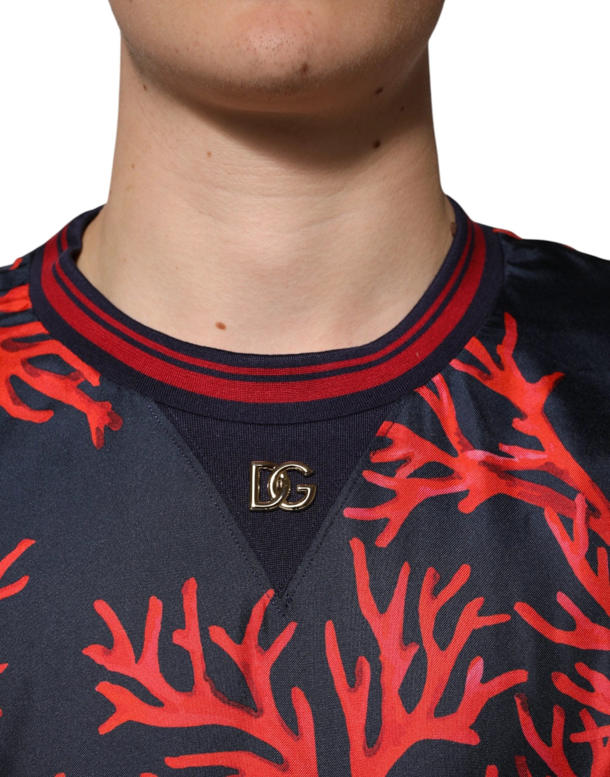 Dolce & Gabbana Navy Red Silk Coral Print Pullover Sweater by Dolce & Gabbana