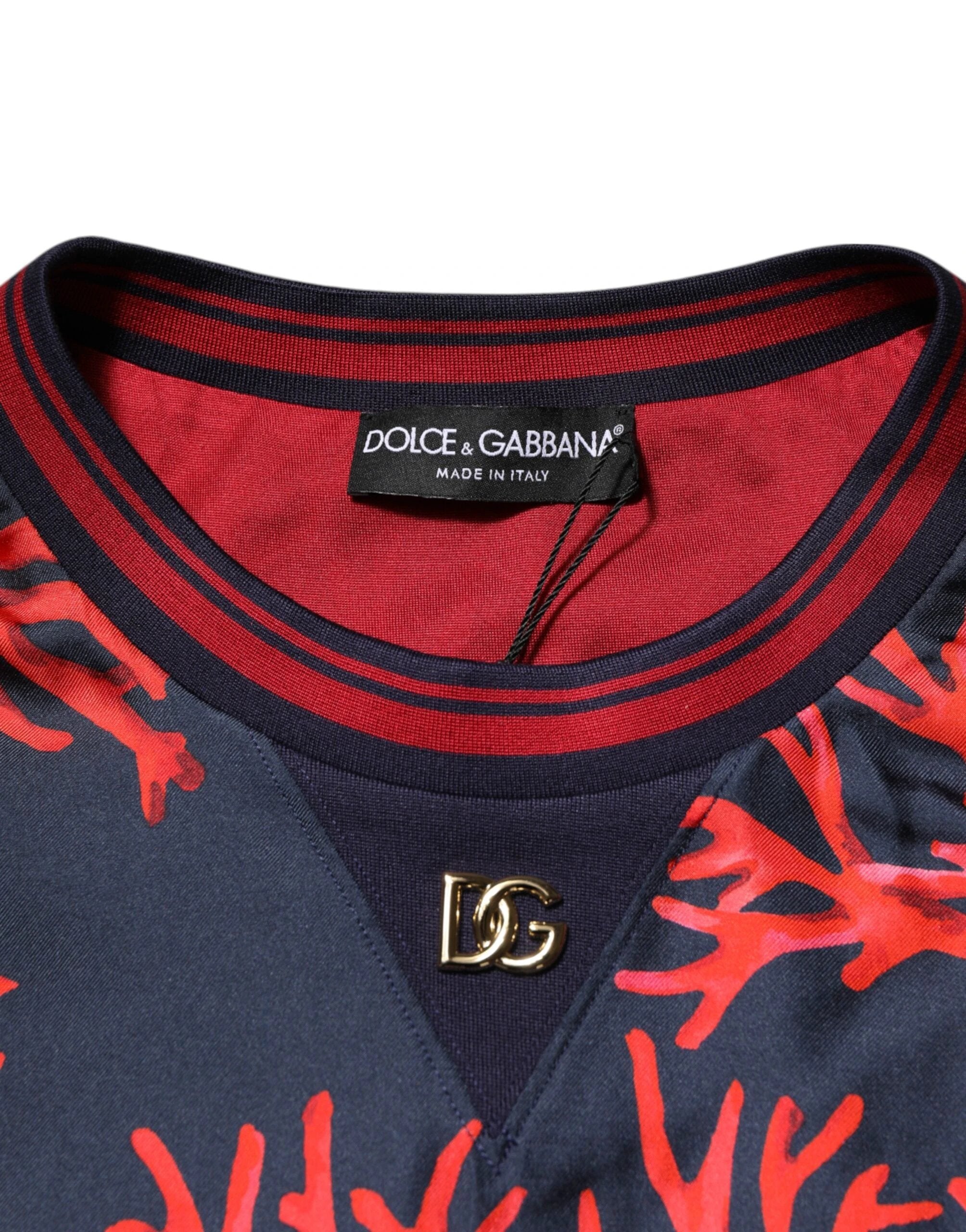Dolce & Gabbana Navy Red Silk Coral Print Pullover Sweater by Dolce & Gabbana