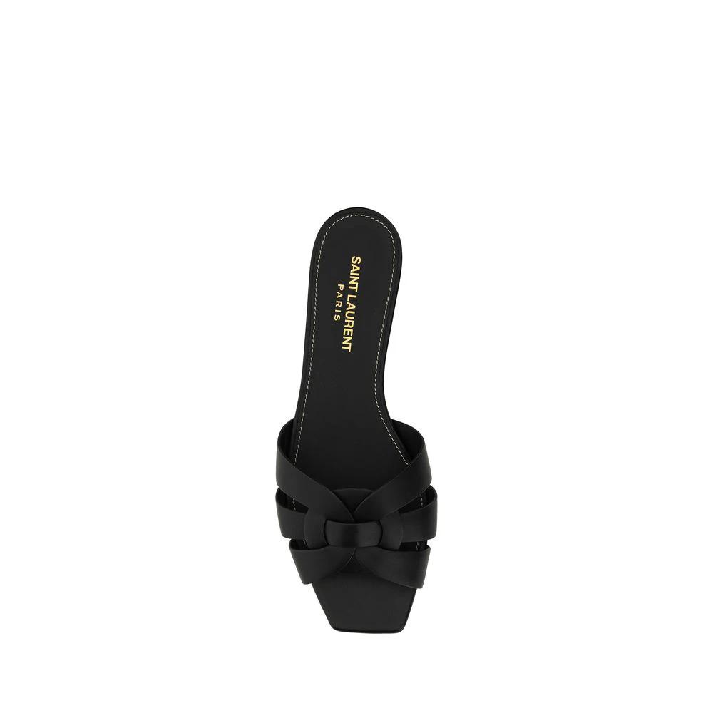 Saint Laurent Black Calf Leather Bos Taurus Flat Sandals by Saint Laurent