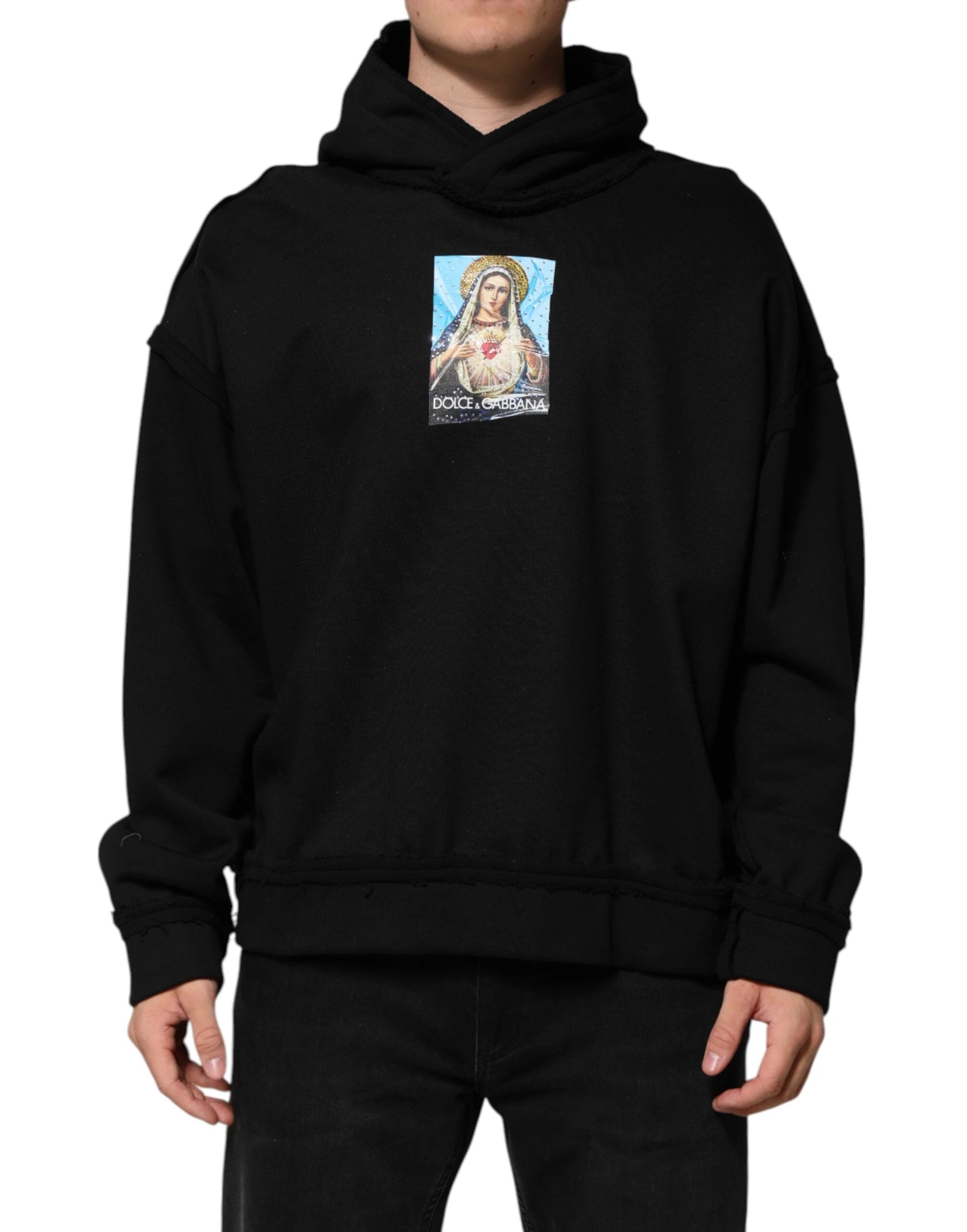 Dolce & Gabbana Black Printed Hoodie Crystal Embellished Jacket by Dolce & Gabbana