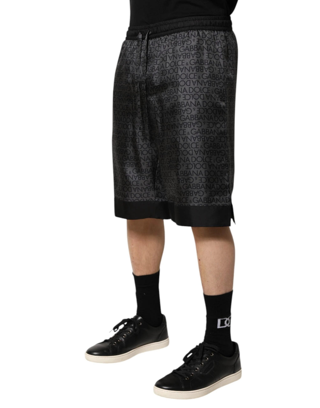 Dolce & Gabbana Gray Black Silk DG Logo Men Bermuda Shorts by Dolce & Gabbana