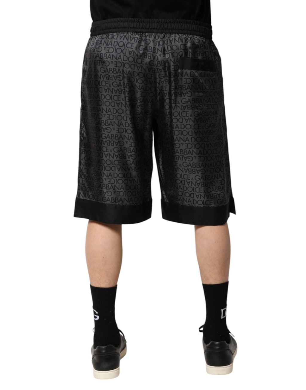Dolce & Gabbana Gray Black Silk DG Logo Men Bermuda Shorts by Dolce & Gabbana