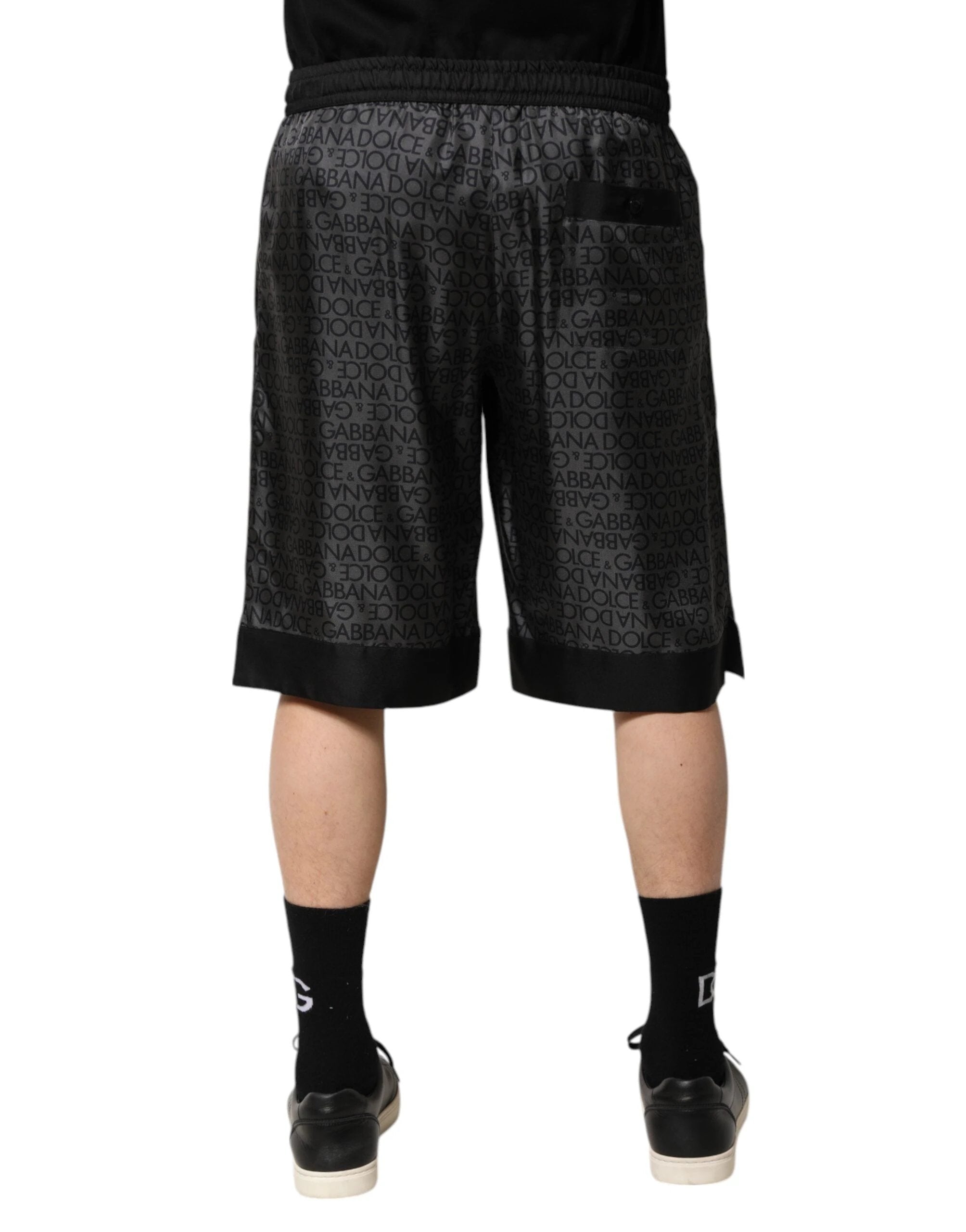 Dolce & Gabbana Gray Black Silk DG Logo Men Bermuda Shorts by Dolce & Gabbana