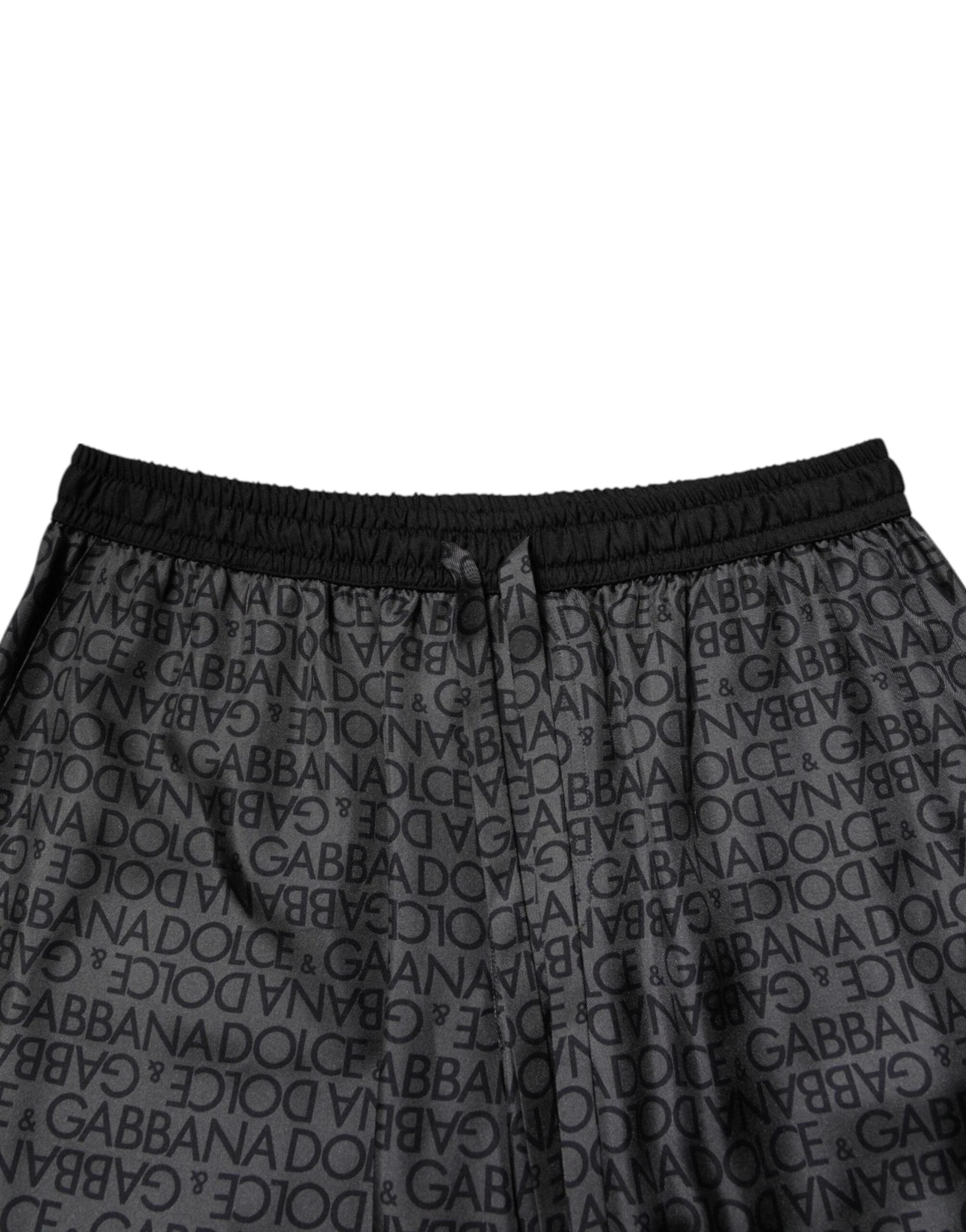 Dolce & Gabbana Gray Black Silk DG Logo Men Bermuda Shorts by Dolce & Gabbana
