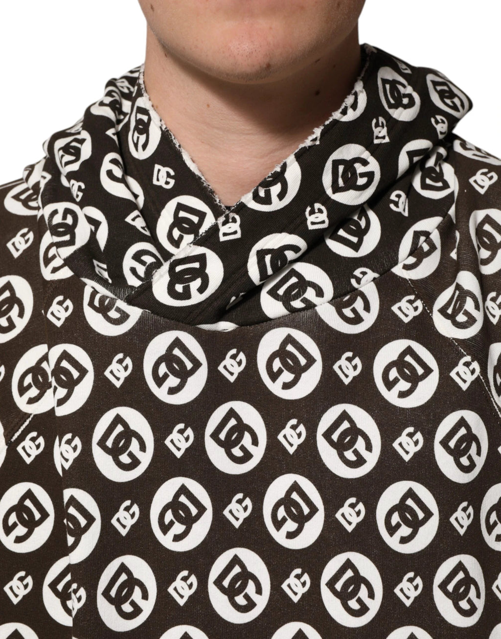 Dolce & Gabbana Brown White DG Logo Short Hoodie Sweater by Dolce & Gabbana