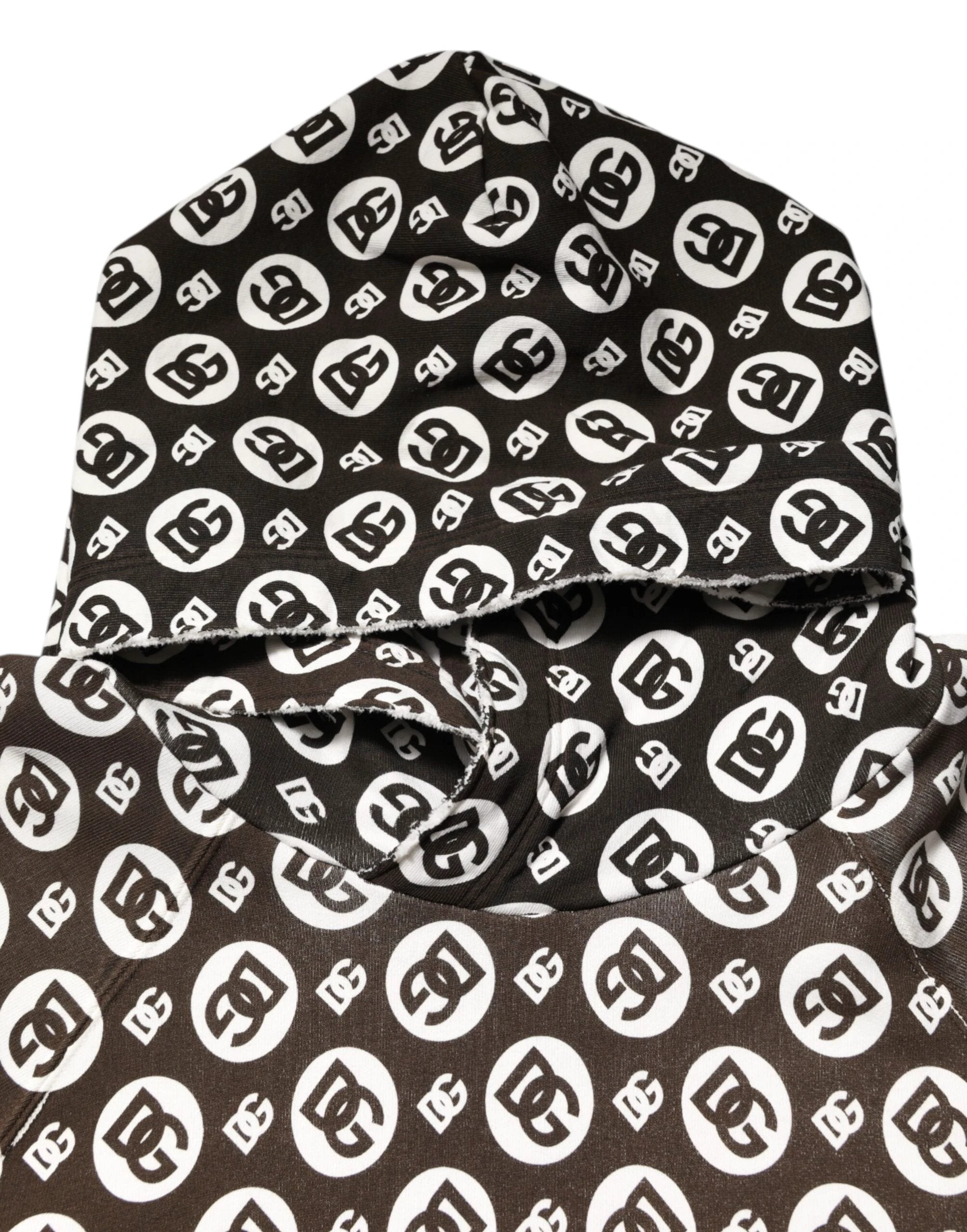 Dolce & Gabbana Brown White DG Logo Short Hoodie Sweater by Dolce & Gabbana