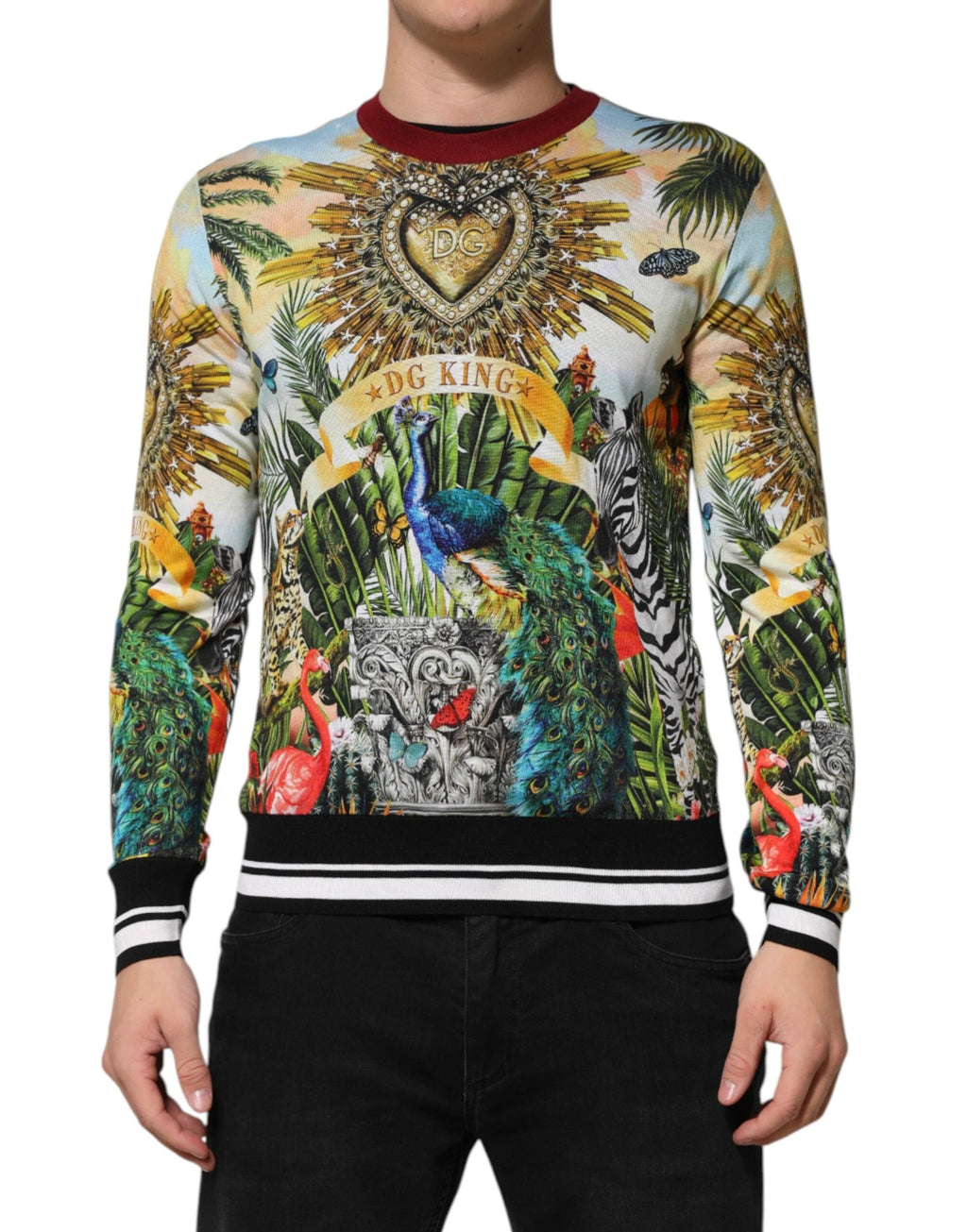 Dolce & Gabbana Tropical Heart Crown Silk Pullover Sweater by Dolce & Gabbana