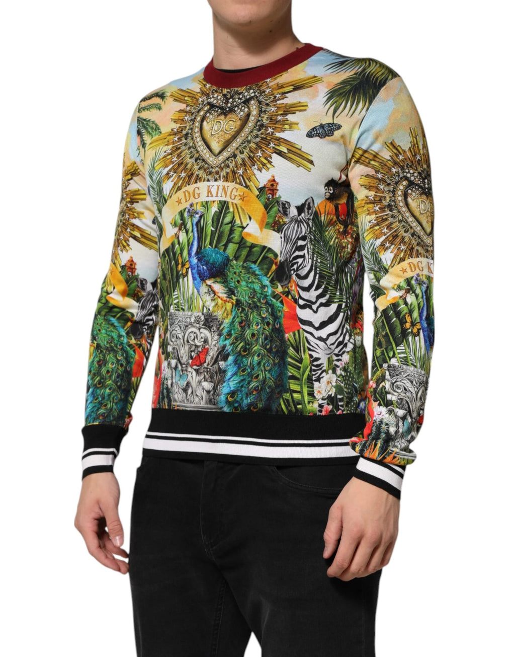 Dolce & Gabbana Tropical Heart Crown Silk Pullover Sweater by Dolce & Gabbana