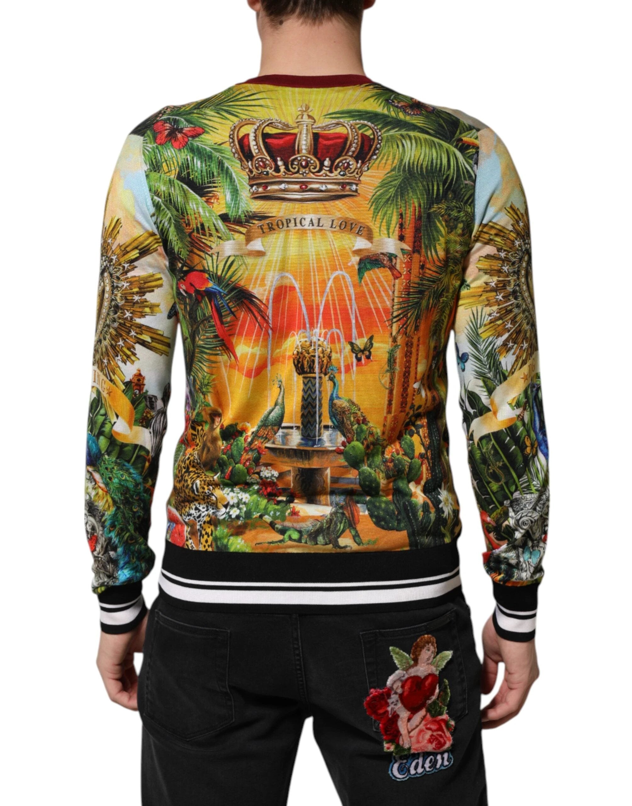 Dolce & Gabbana Tropical Heart Crown Silk Pullover Sweater by Dolce & Gabbana