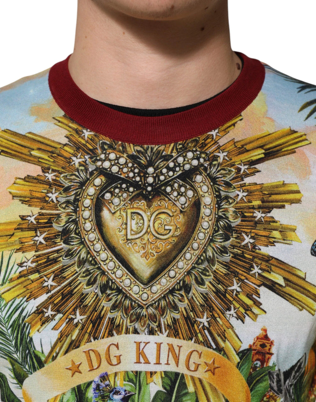 Dolce & Gabbana Tropical Heart Crown Silk Pullover Sweater by Dolce & Gabbana