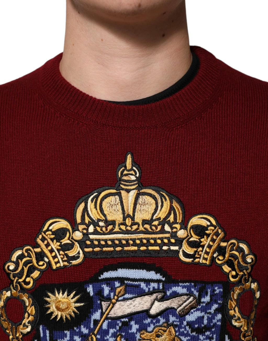 Dolce & Gabbana Burgundy Cashmere Lion Crest Pullover Sweater by Dolce & Gabbana
