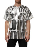 Dolce & Gabbana White Cotton Silver Metallic Slogan Print T-shirt by Dolce & Gabbana