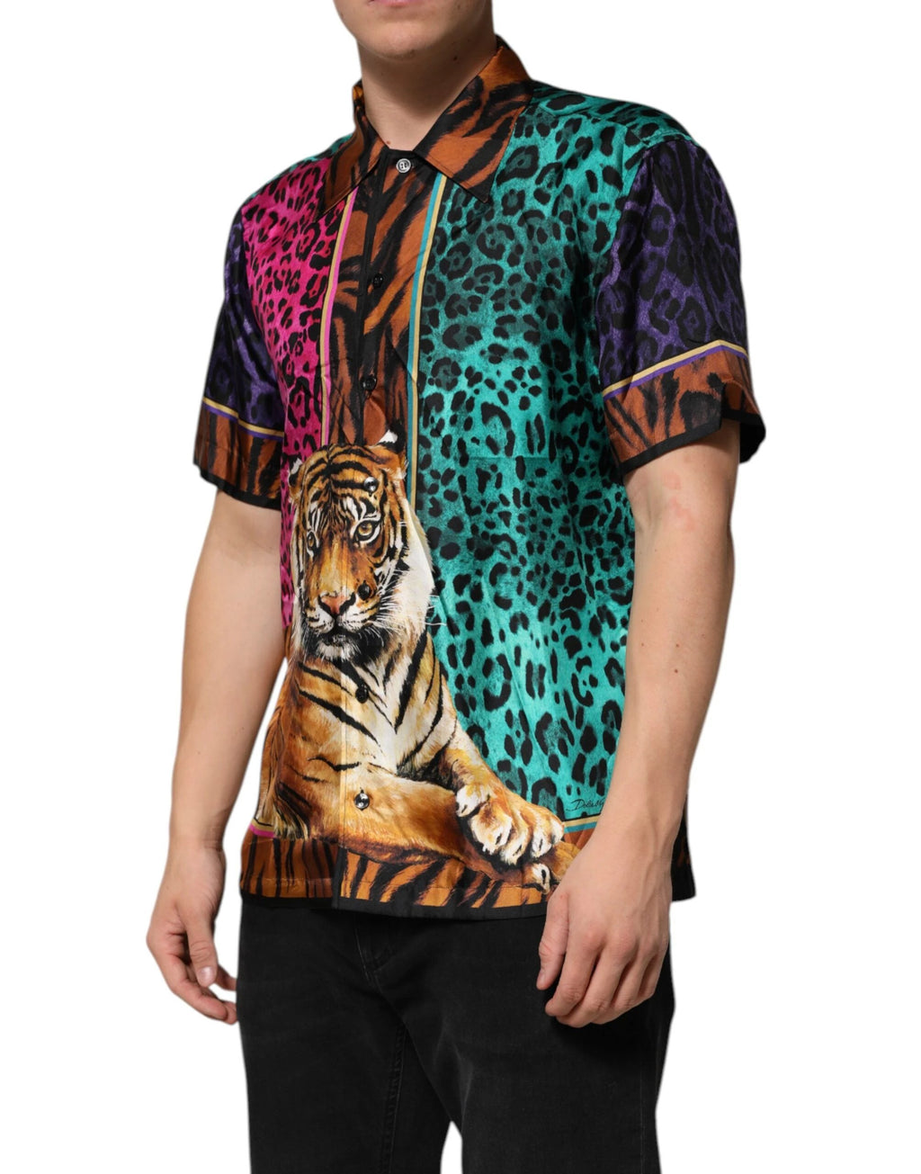 Dolce & Gabbana Multicolor Silk Tiger Print Hawaiian T-shirt by Dolce & Gabbana