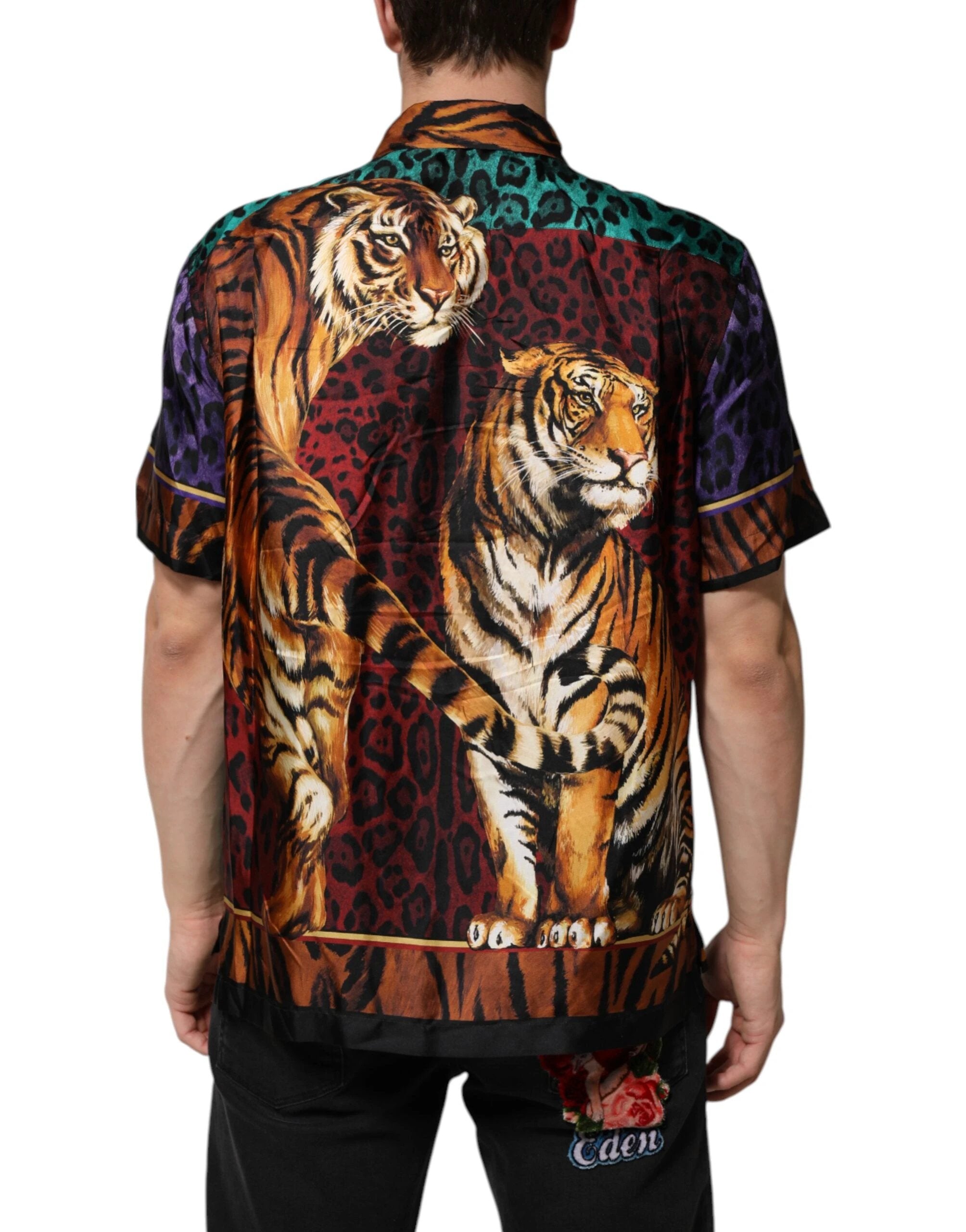 Dolce & Gabbana Multicolor Silk Tiger Print Hawaiian T-shirt by Dolce & Gabbana