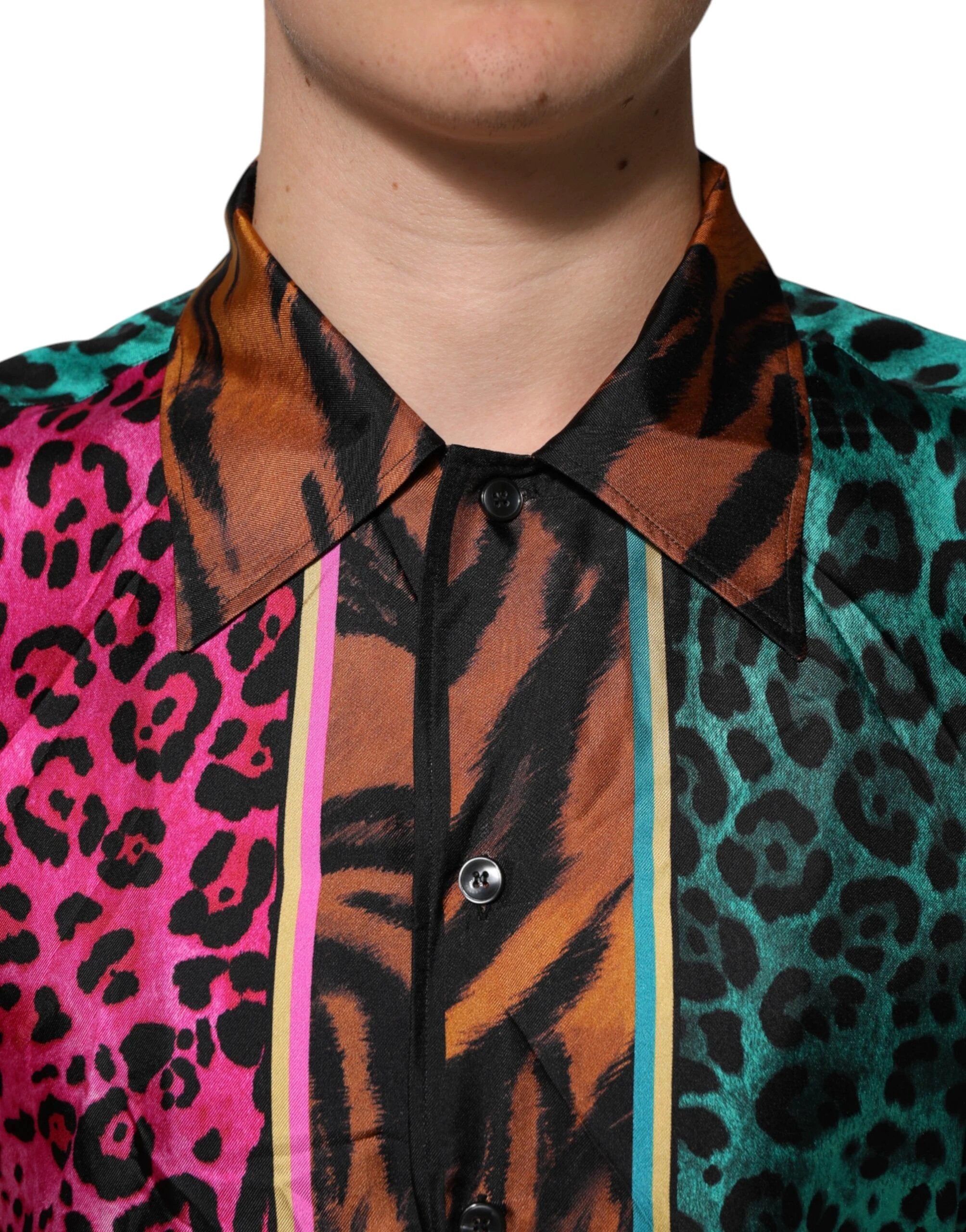 Dolce & Gabbana Multicolor Silk Tiger Print Hawaiian T-shirt by Dolce & Gabbana