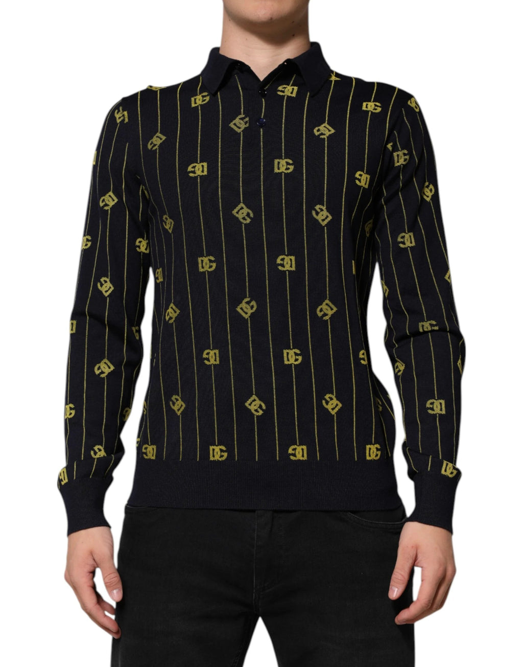 Dolce & Gabbana Black Logo Jacquard Knitted Polo Shirt T-shirt by Dolce & Gabbana