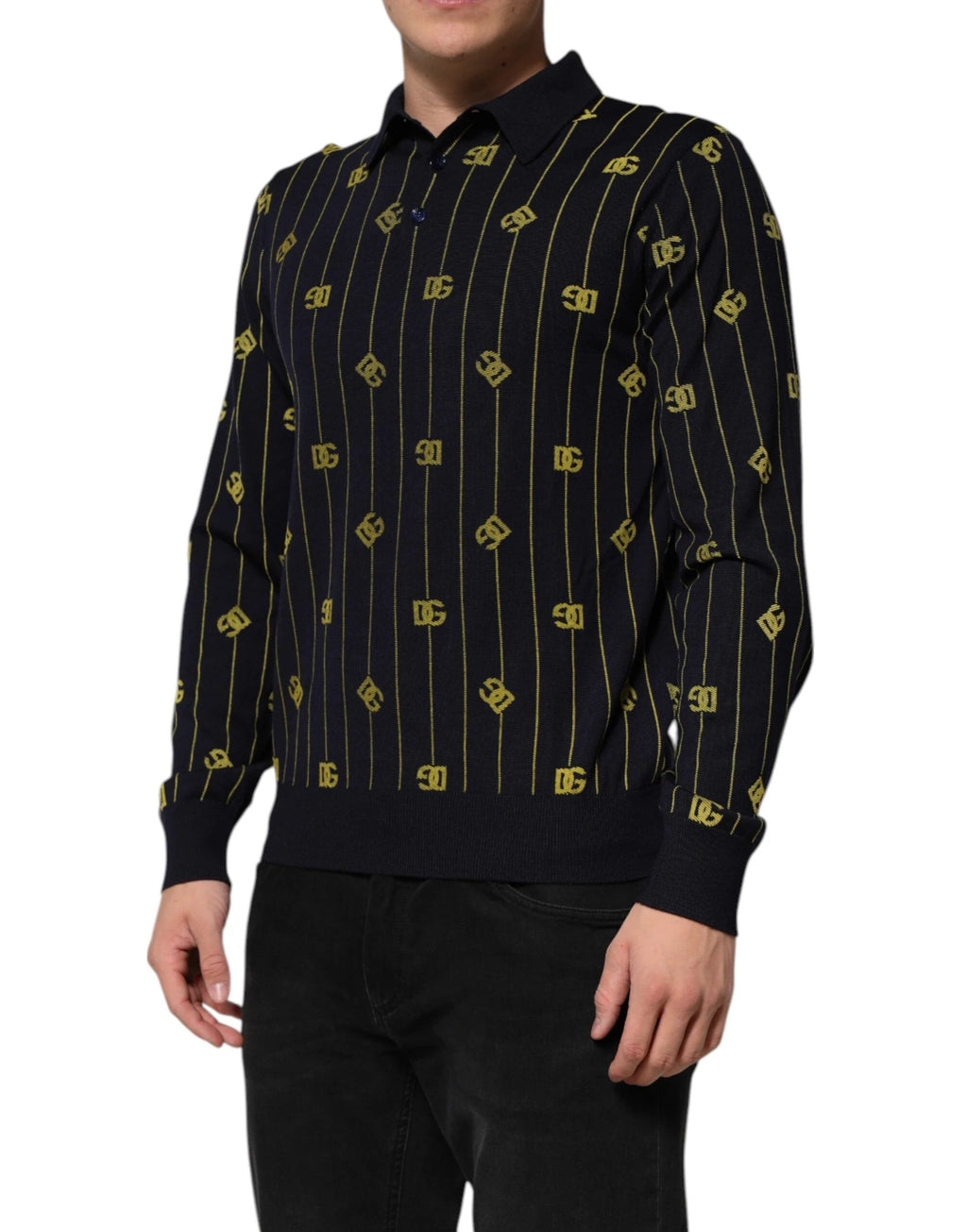 Dolce & Gabbana Black Logo Jacquard Knitted Polo Shirt T-shirt by Dolce & Gabbana
