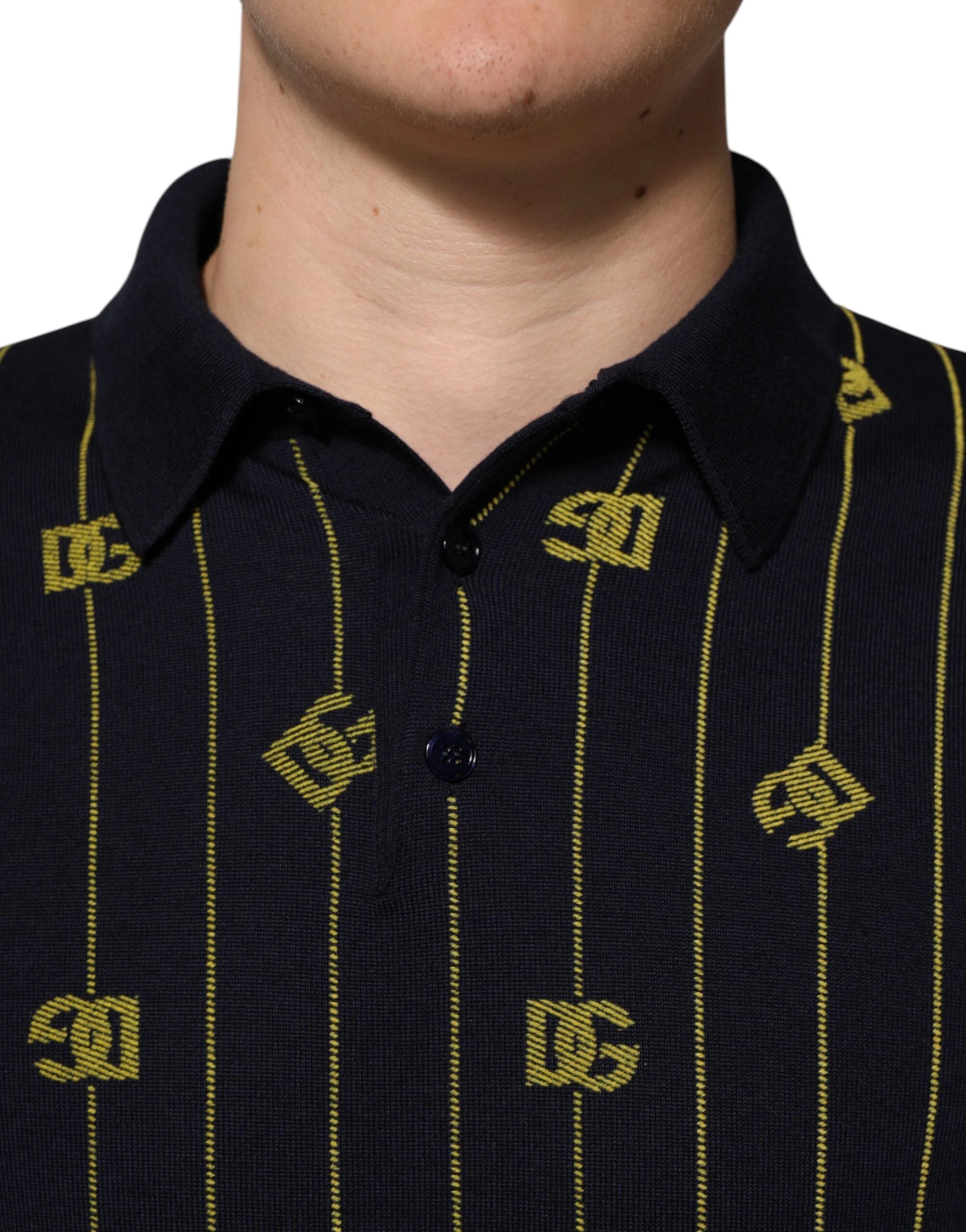 Dolce & Gabbana Black Logo Jacquard Knitted Polo Shirt T-shirt by Dolce & Gabbana