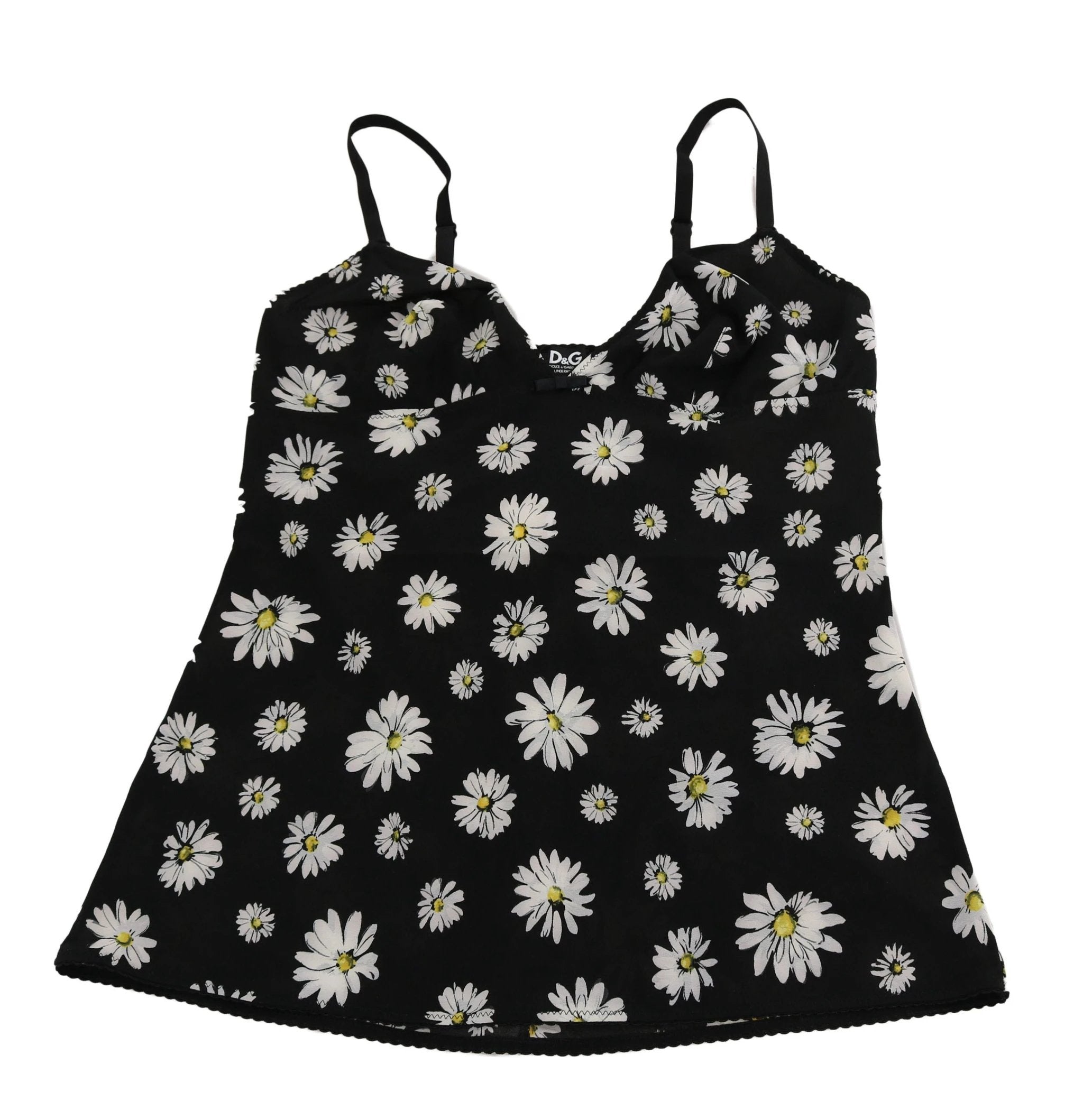 Dolce & Gabbana Black Daisy Print Dress Lingerie Chemisole by Dolce & Gabbana