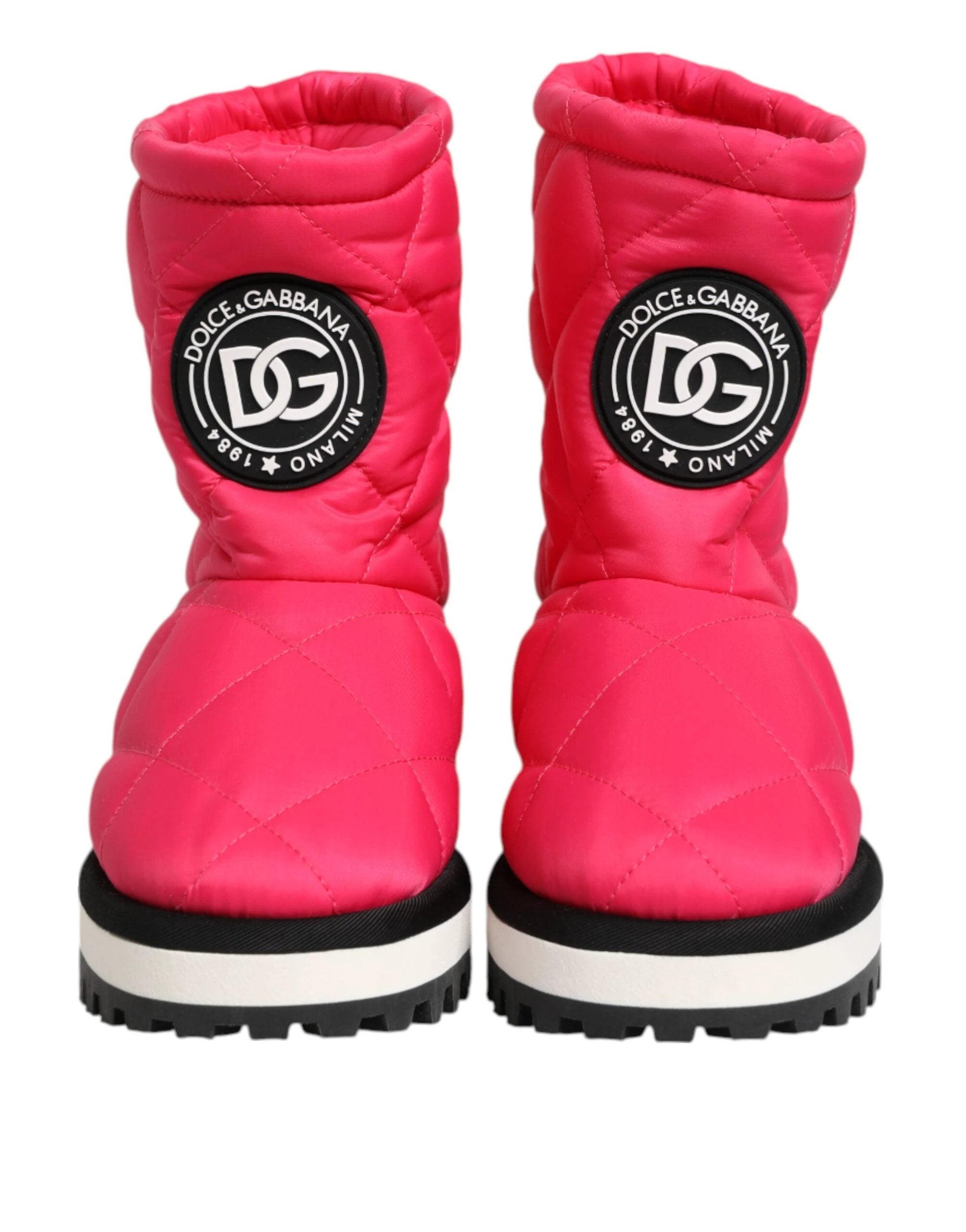 Dolce & Gabbana Pink White Viscose Padded Mid Calf Boots Shoes by Dolce & Gabbana