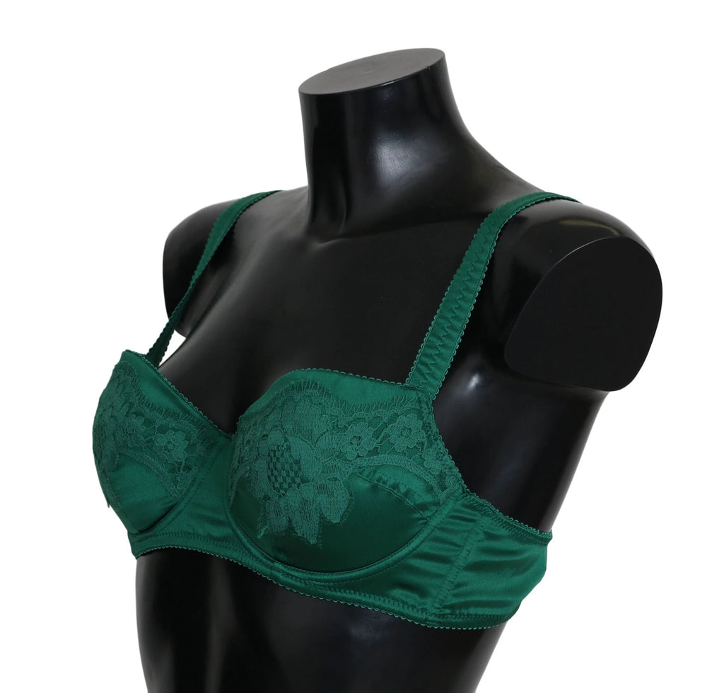 Dolce & Gabbana Green Silk Stretch Floral Lace Bra Underwear by Dolce & Gabbana