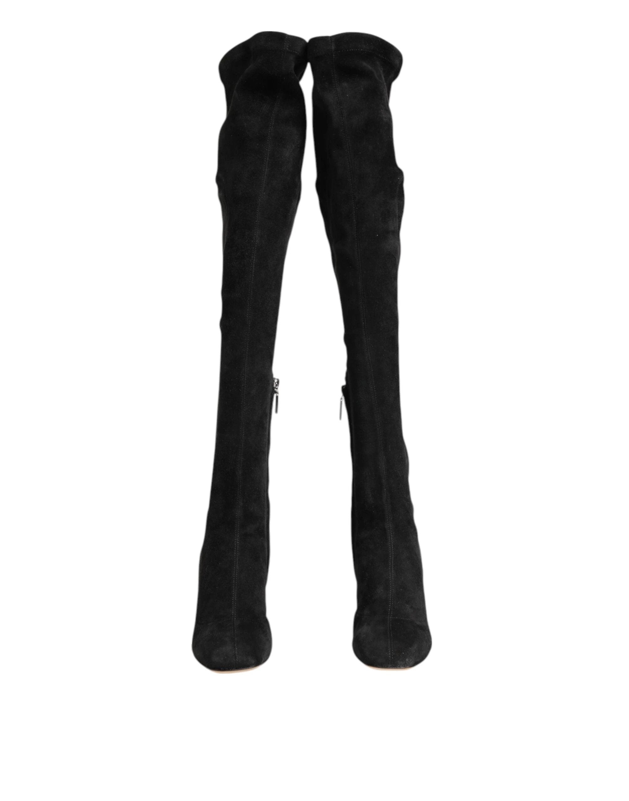 Dolce & Gabbana Black Suede Leather Knee High Boots Shoes by Dolce & Gabbana