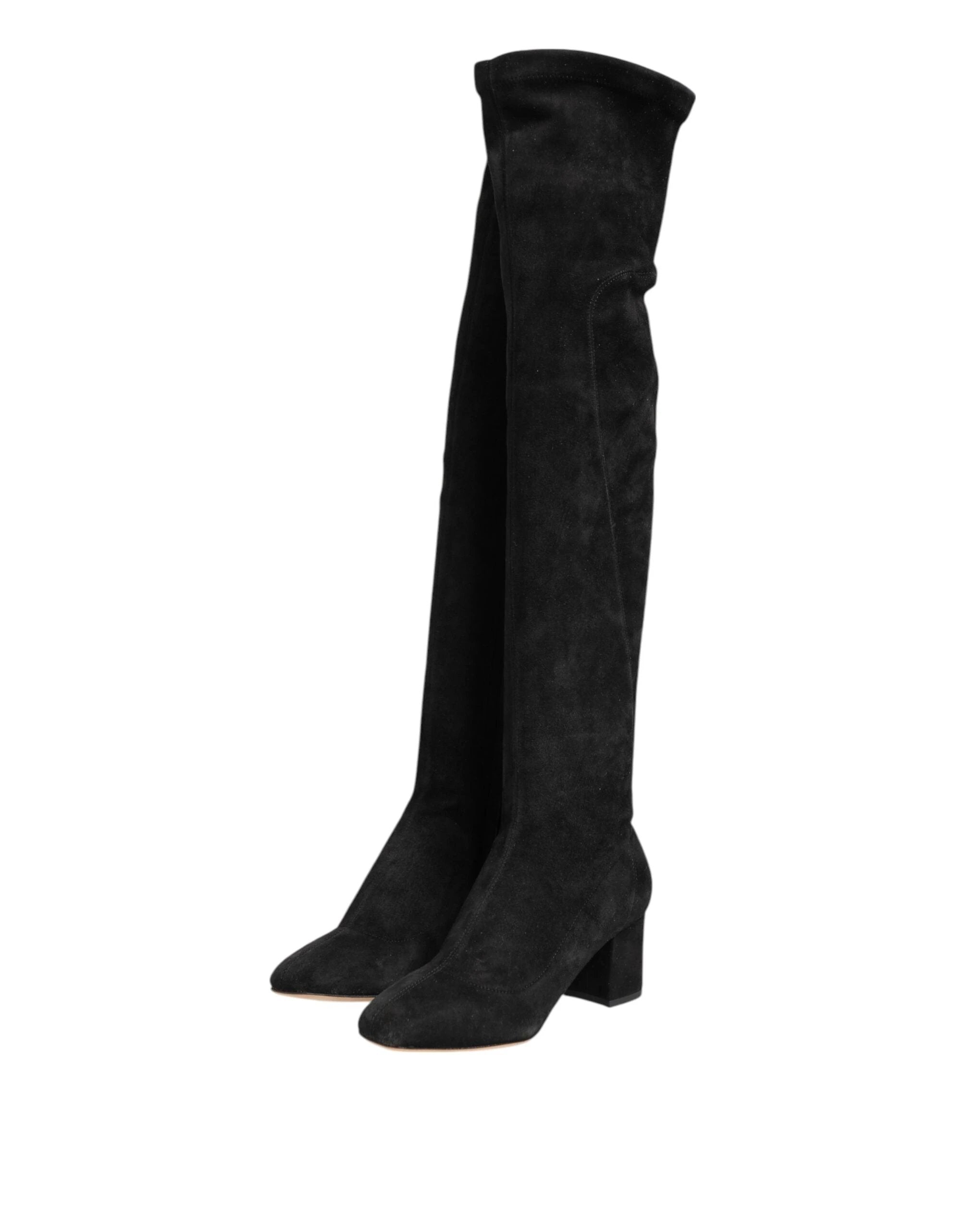 Dolce & Gabbana Black Suede Leather Knee High Boots Shoes by Dolce & Gabbana