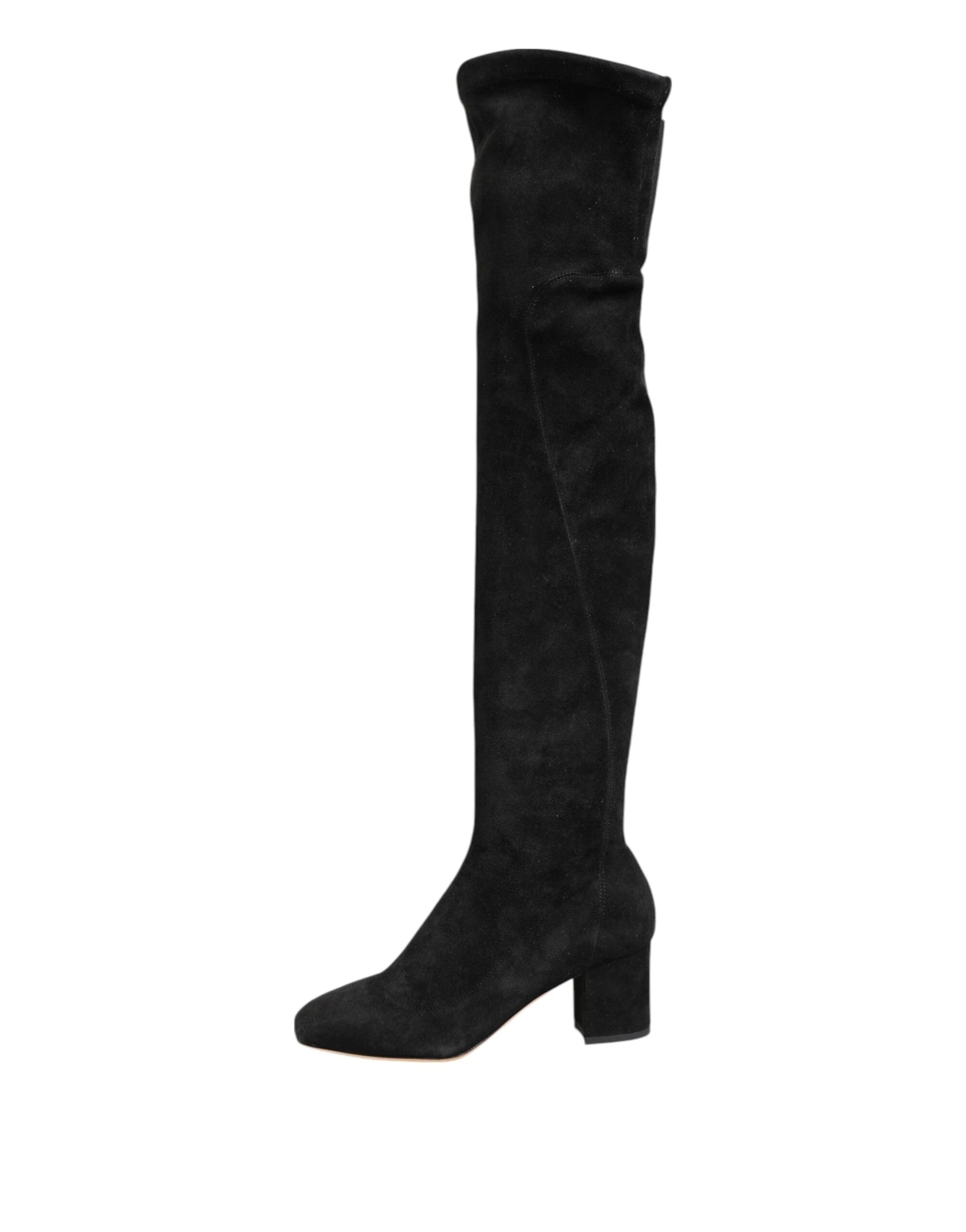 Dolce & Gabbana Black Suede Leather Knee High Boots Shoes by Dolce & Gabbana