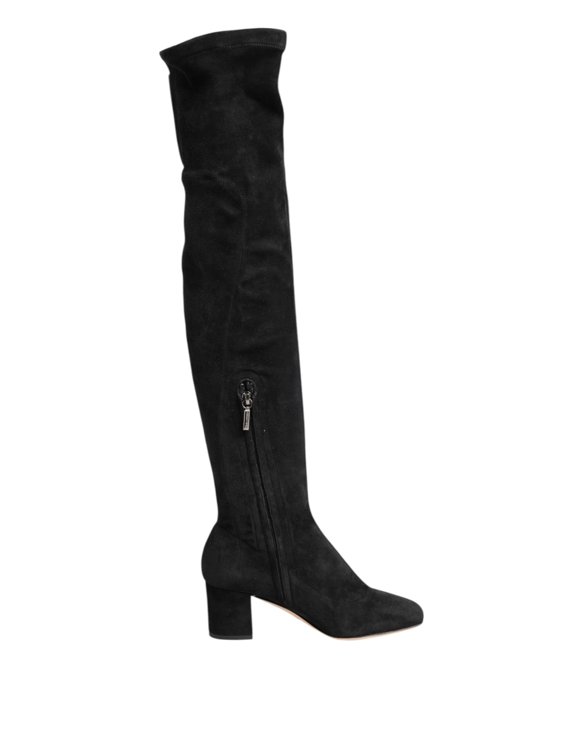 Dolce & Gabbana Black Suede Leather Knee High Boots Shoes by Dolce & Gabbana