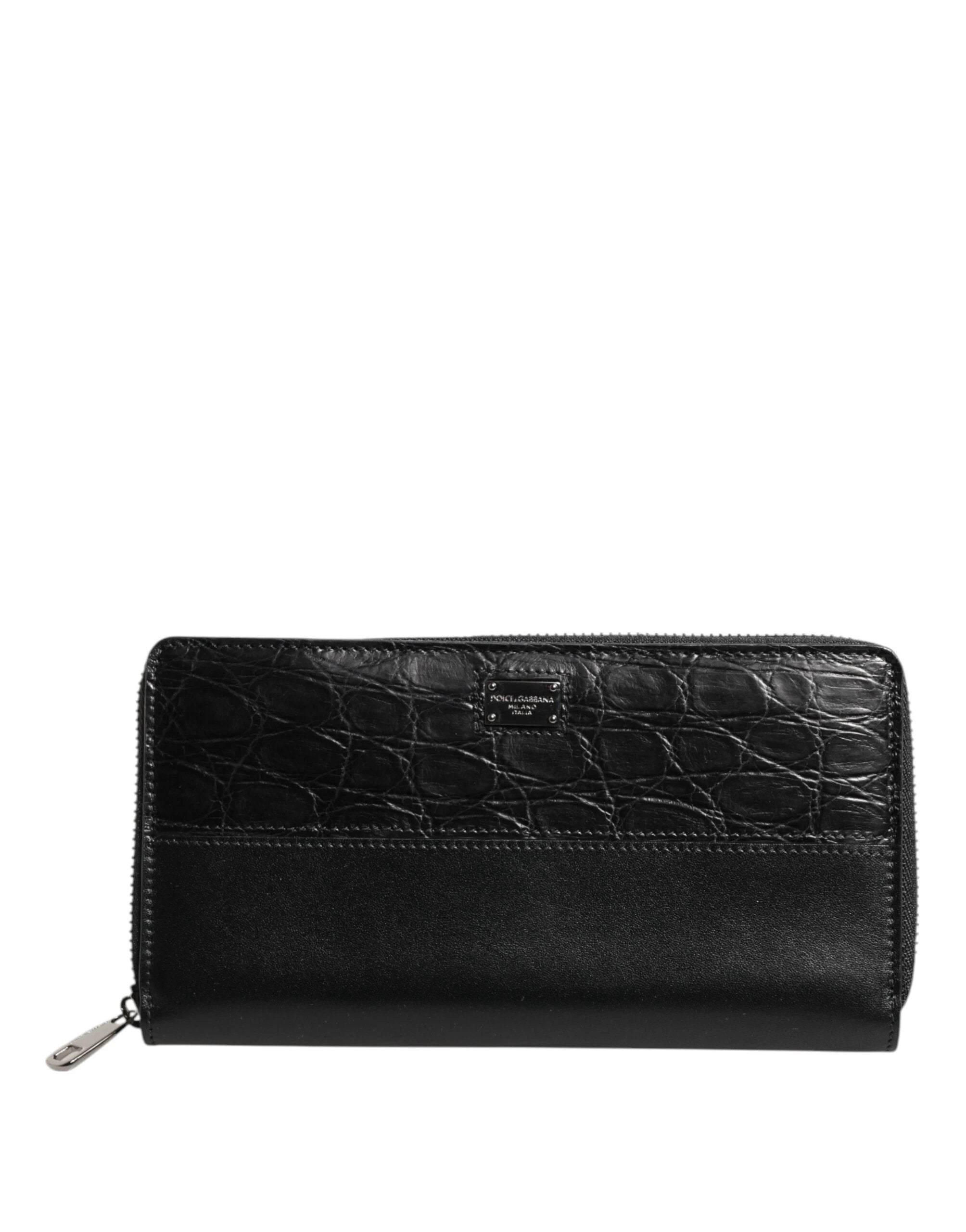 Dolce & Gabbana Black Leather Logo Plaque Zip Around Continental Wallet by Dolce & Gabbana