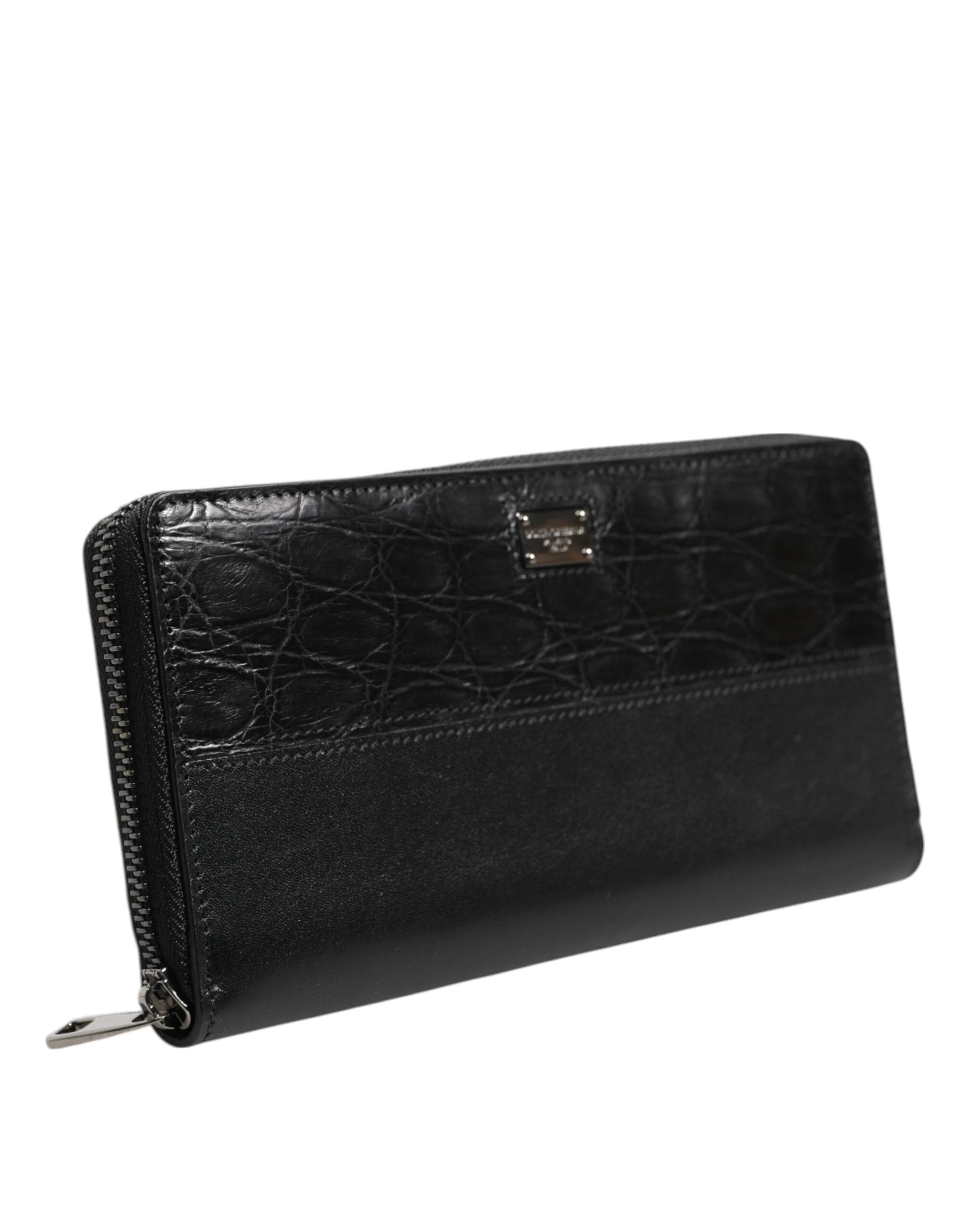Dolce & Gabbana Black Leather Logo Plaque Zip Around Continental Wallet by Dolce & Gabbana