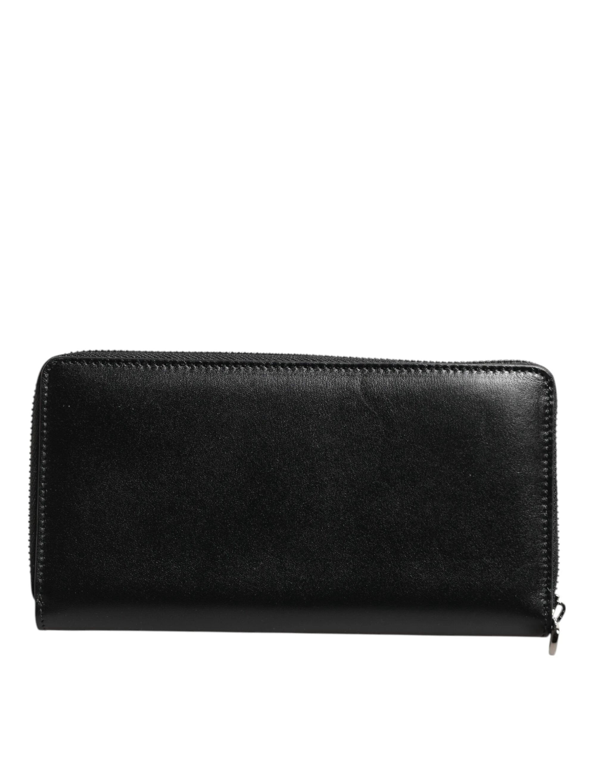 Dolce & Gabbana Black Leather Logo Plaque Zip Around Continental Wallet by Dolce & Gabbana