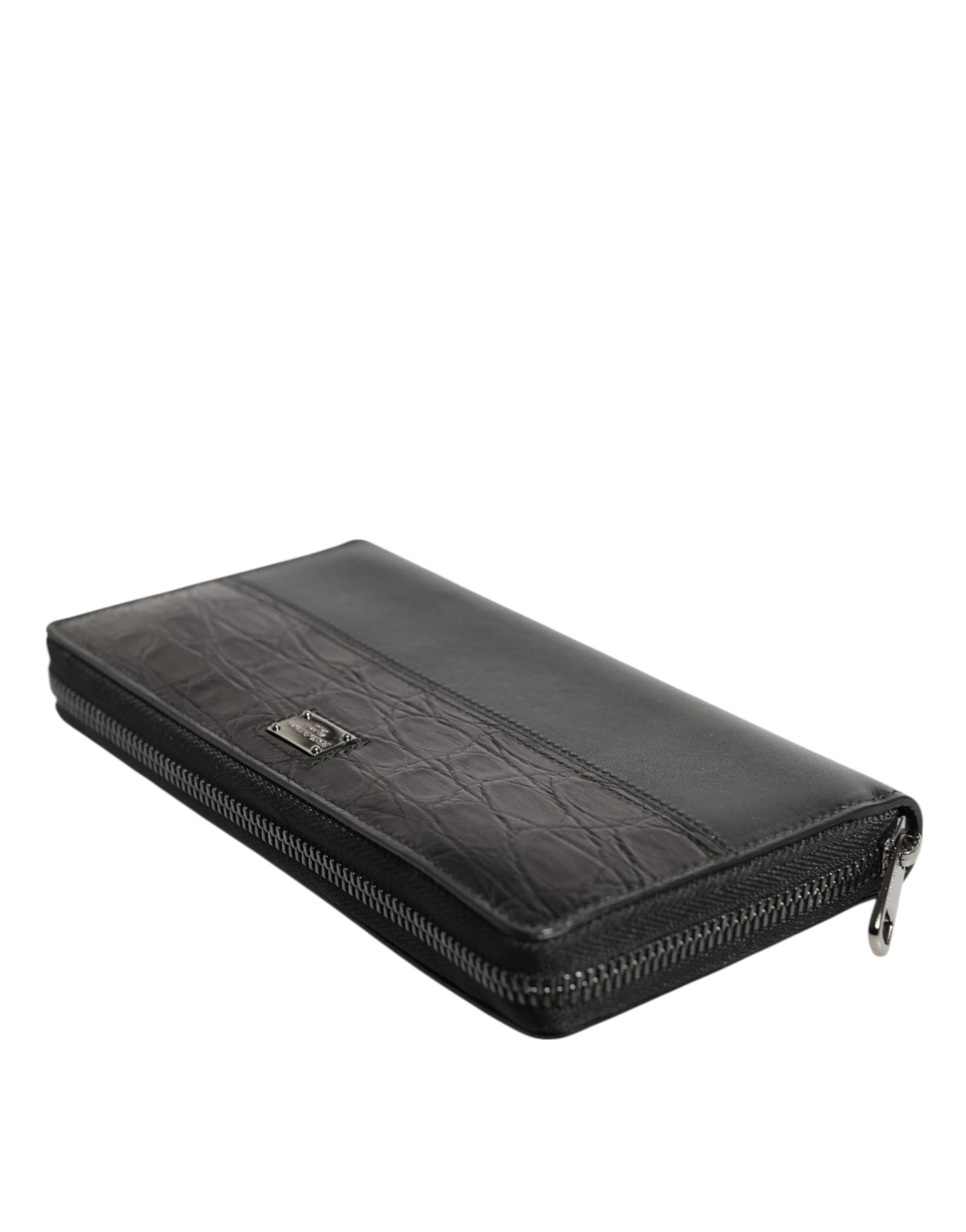 Dolce & Gabbana Black Leather Logo Plaque Zip Around Continental Wallet by Dolce & Gabbana