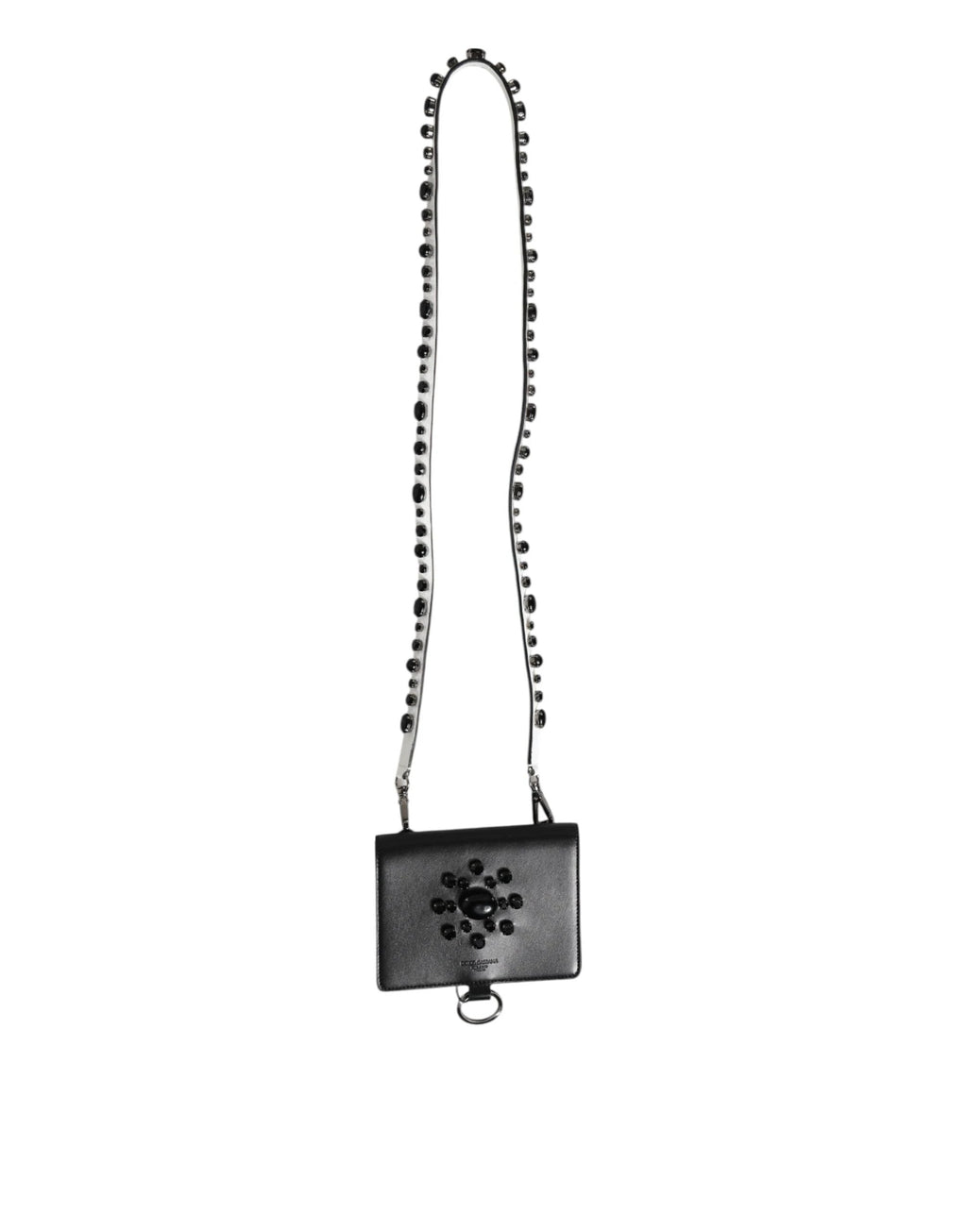 Dolce & Gabbana Black Leather Crystal Embellished Card Holder Wallet by Dolce & Gabbana