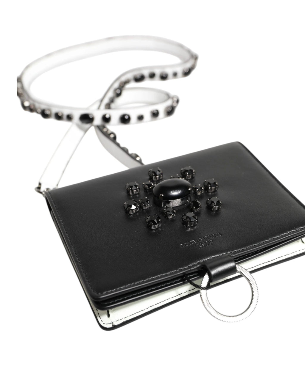 Dolce & Gabbana Black Leather Crystal Embellished Card Holder Wallet by Dolce & Gabbana