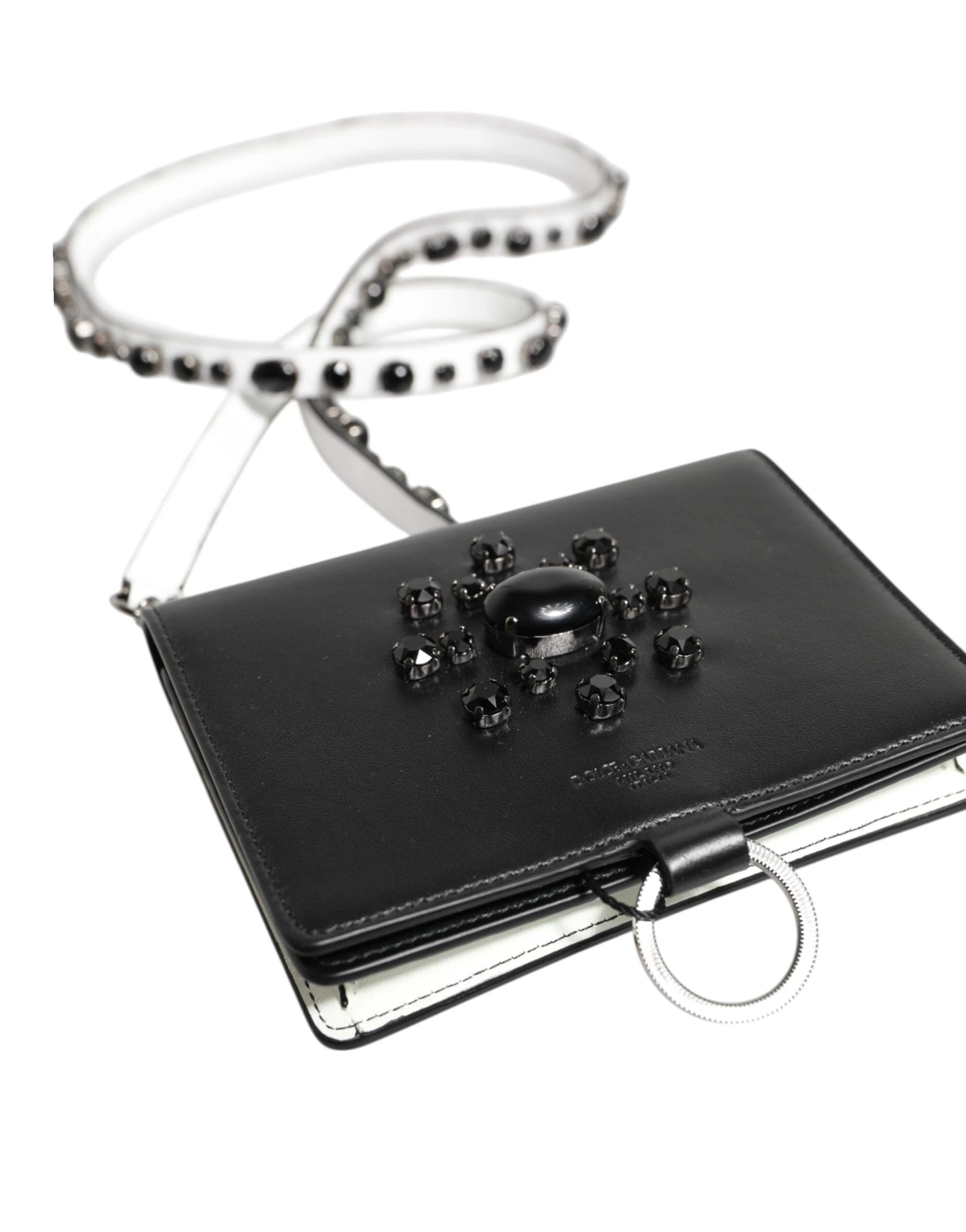 Dolce & Gabbana Black Leather Crystal Embellished Card Holder Wallet by Dolce & Gabbana