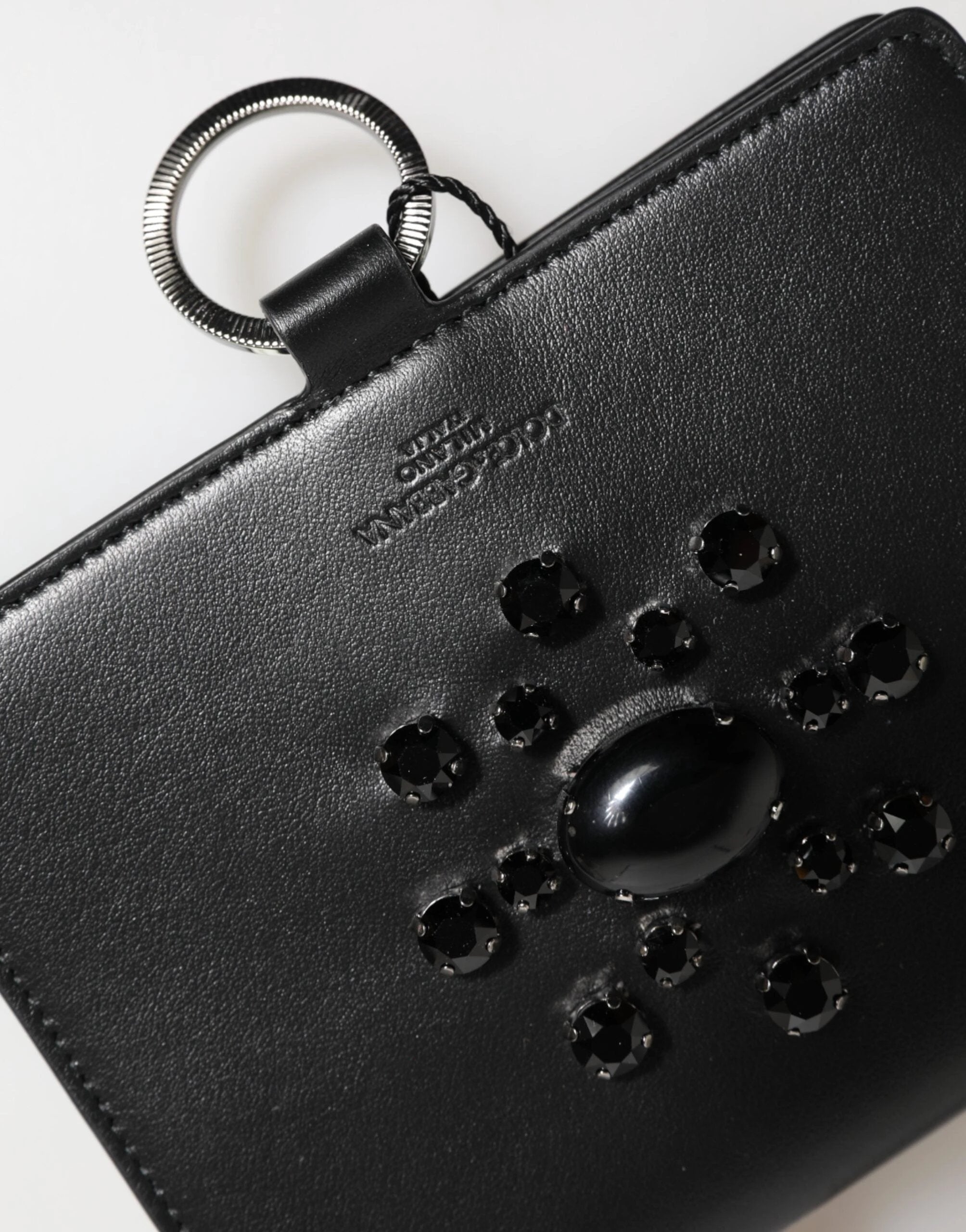 Dolce & Gabbana Black Leather Crystal Embellished Card Holder Wallet by Dolce & Gabbana