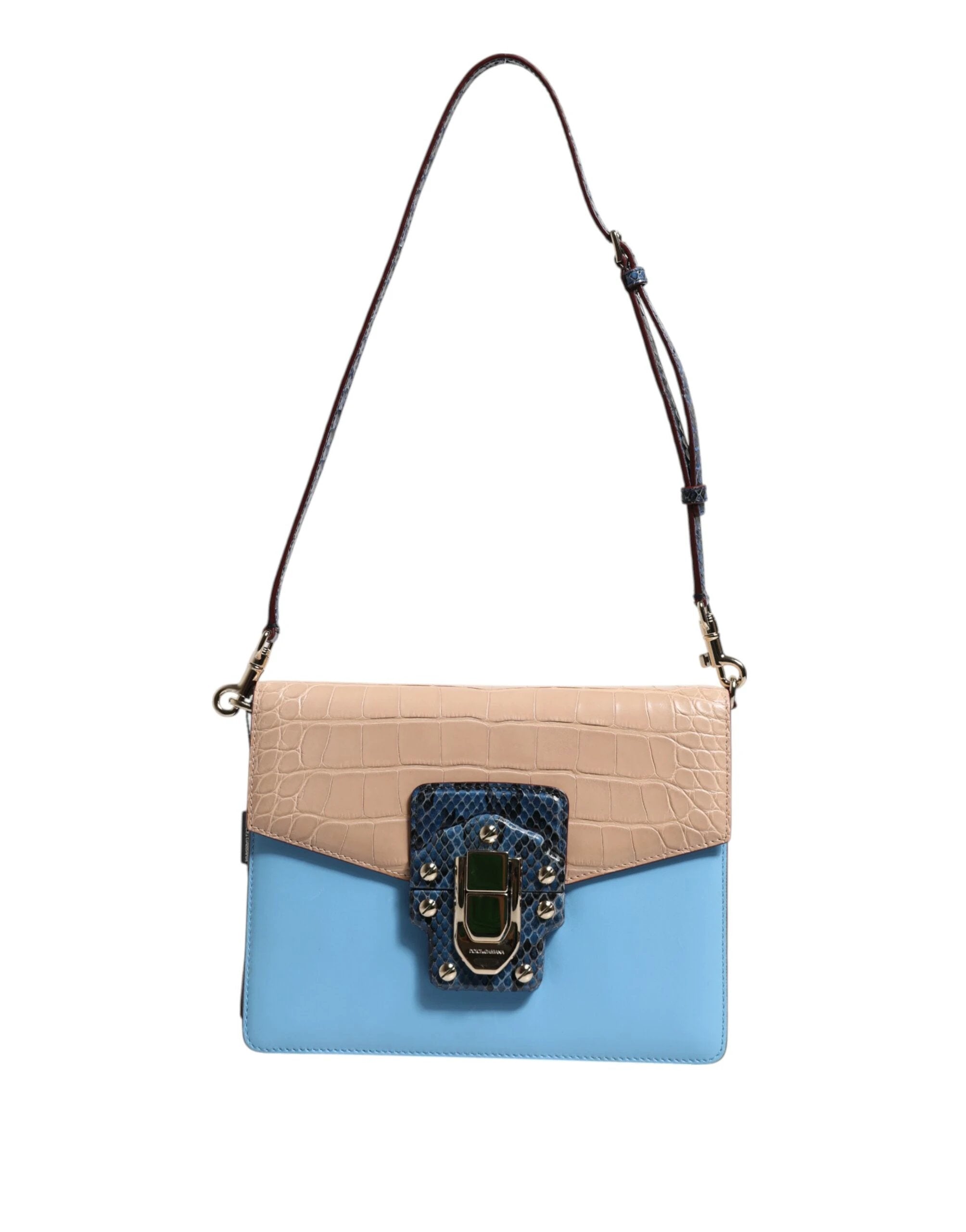 Dolce & Gabbana Blue Beige Exotic Leather LUCIA Crossbody Bag by Dolce & Gabbana