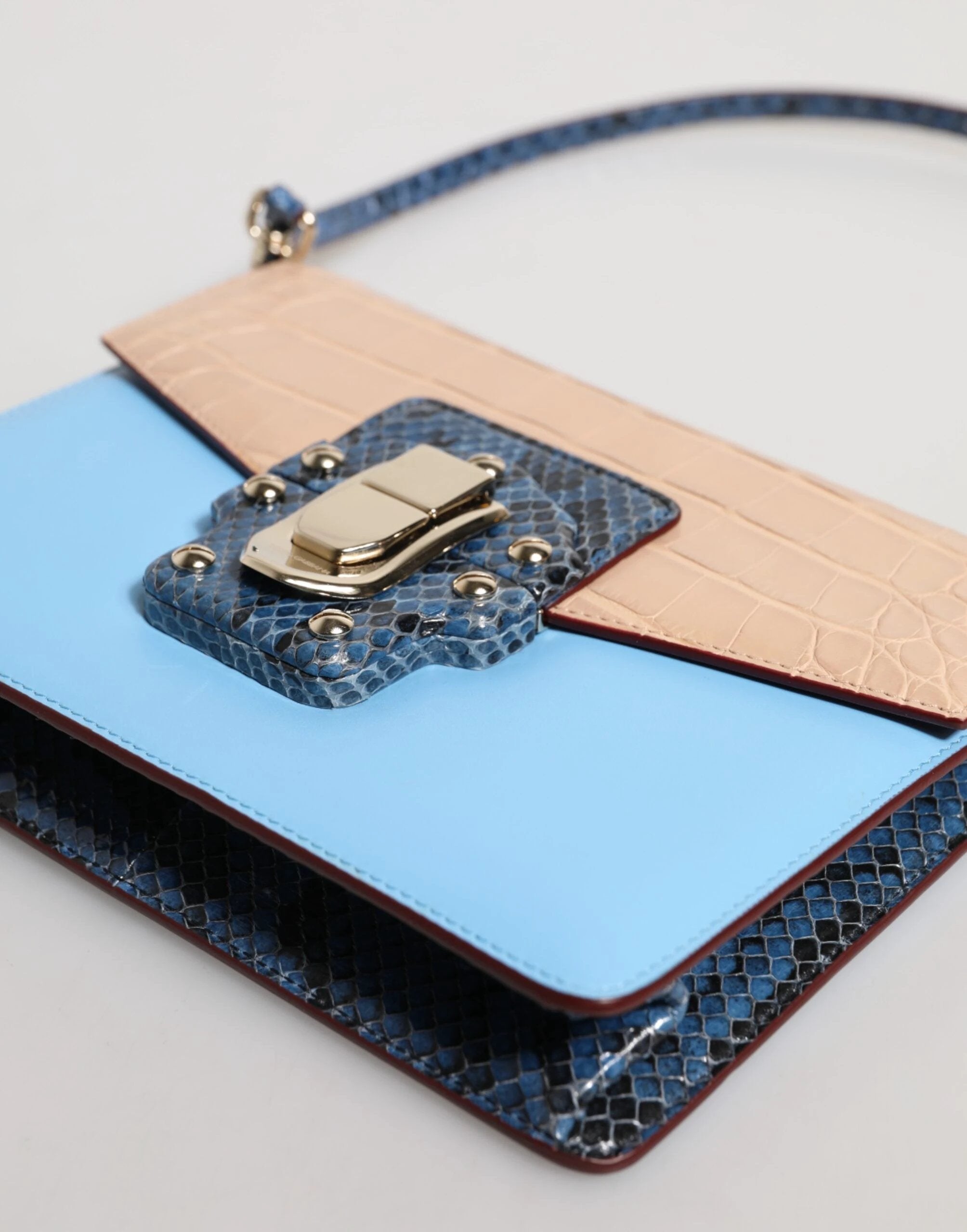 Dolce & Gabbana Blue Beige Exotic Leather LUCIA Crossbody Bag by Dolce & Gabbana