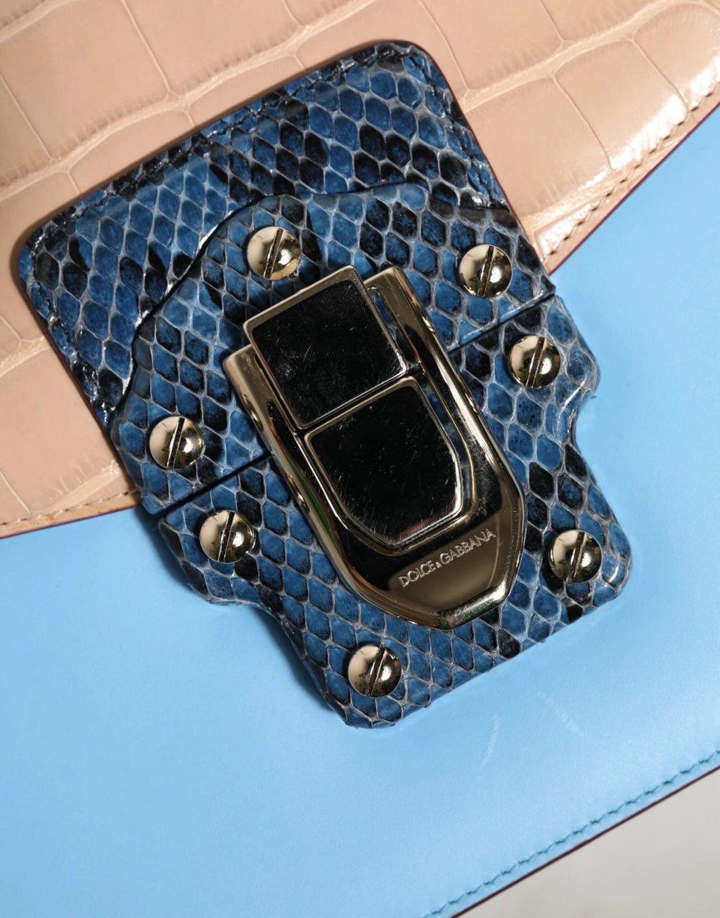 Dolce & Gabbana Blue Beige Exotic Leather LUCIA Crossbody Bag by Dolce & Gabbana