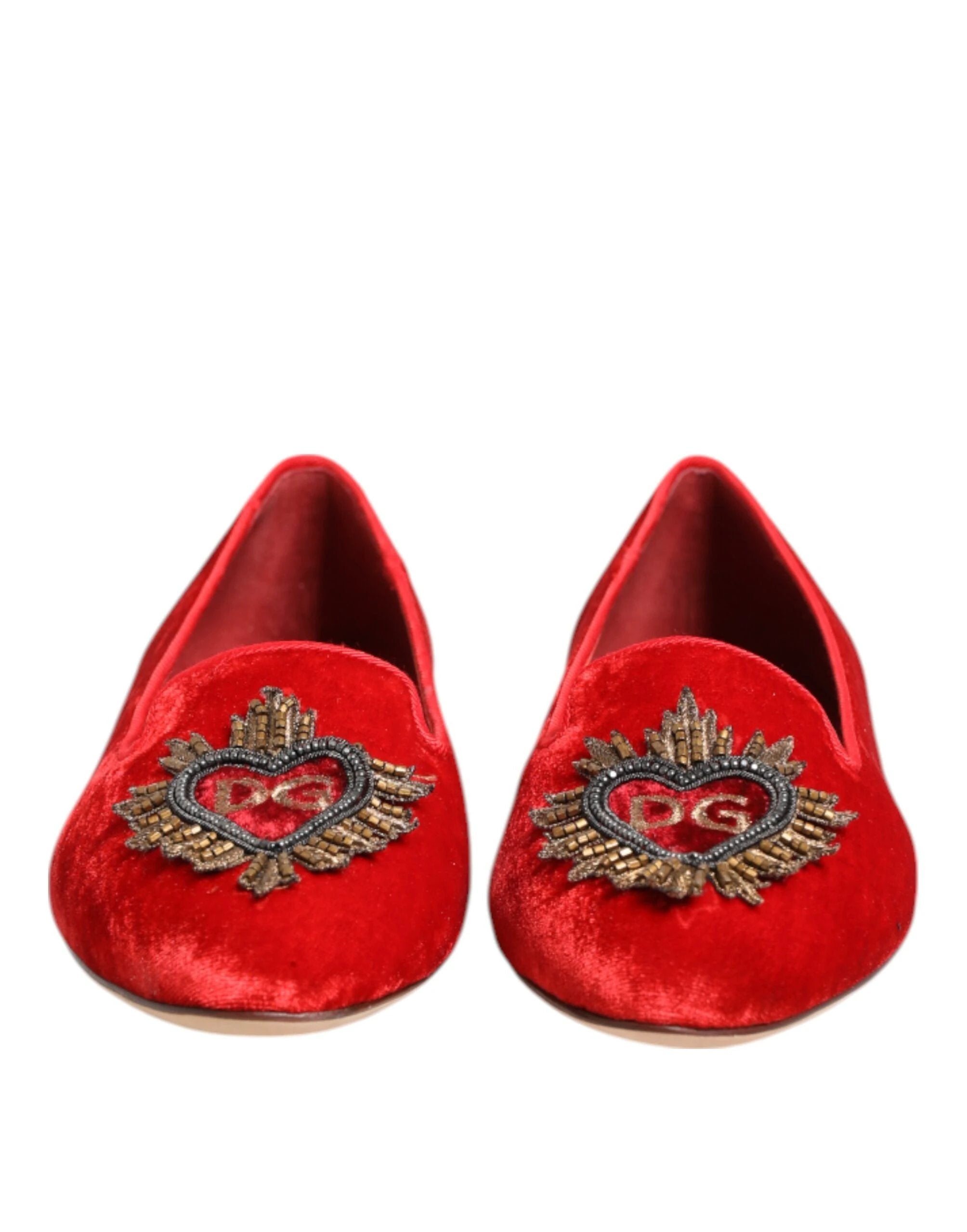 Dolce & Gabbana Red Velvet DG Heart Loafers Flat Shoes by Dolce & Gabbana