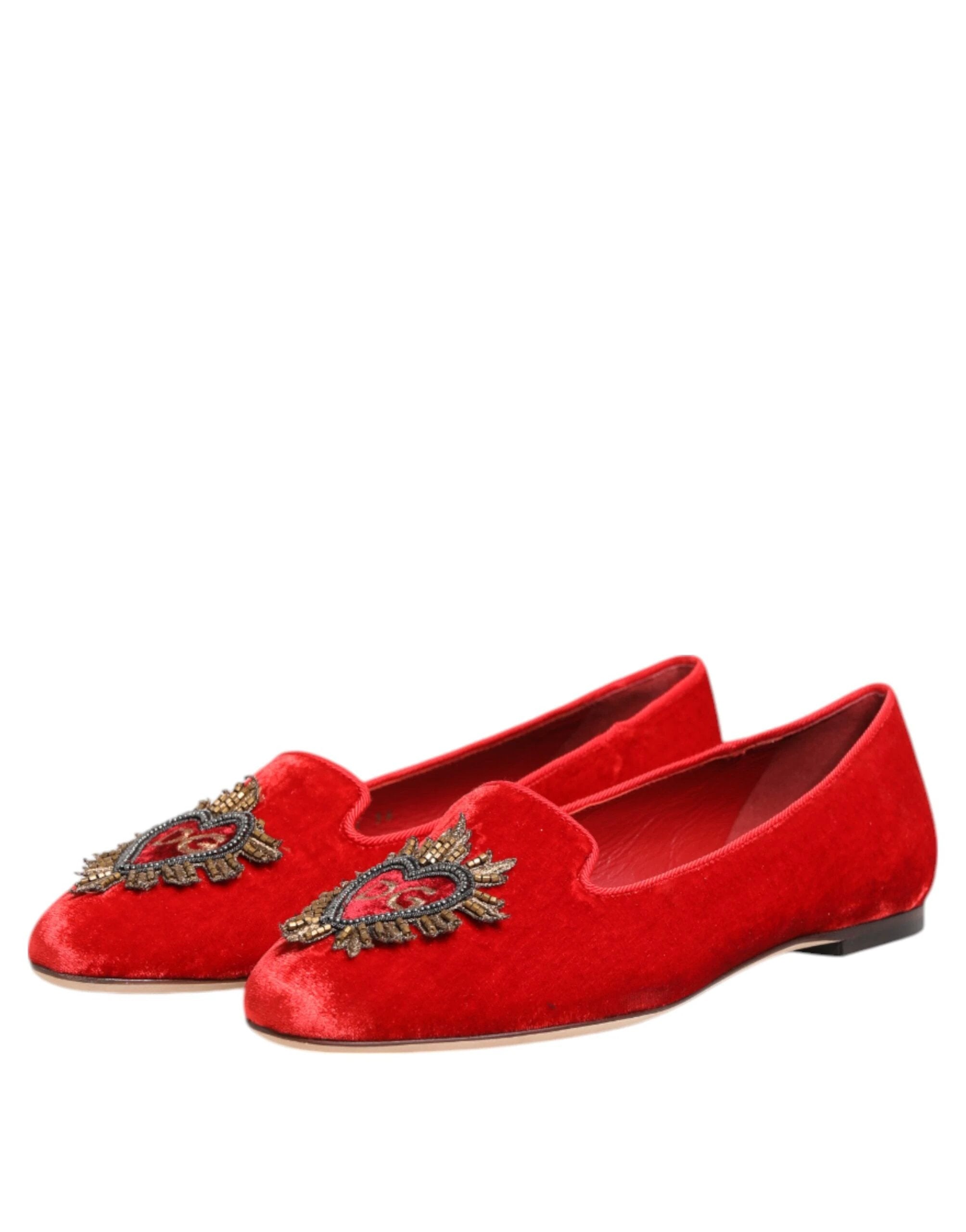 Dolce & Gabbana Red Velvet DG Heart Loafers Flat Shoes by Dolce & Gabbana