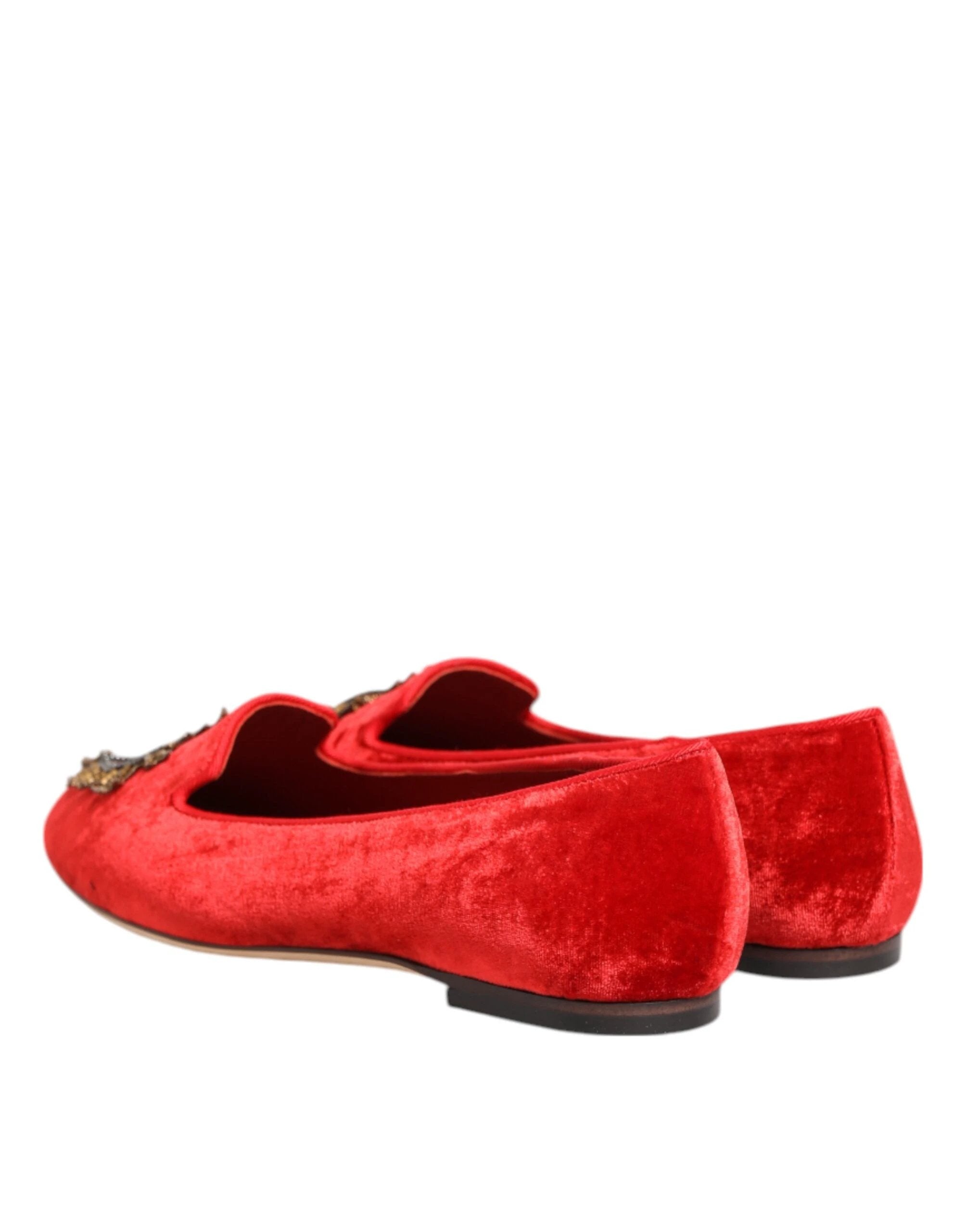 Dolce & Gabbana Red Velvet DG Heart Loafers Flat Shoes by Dolce & Gabbana