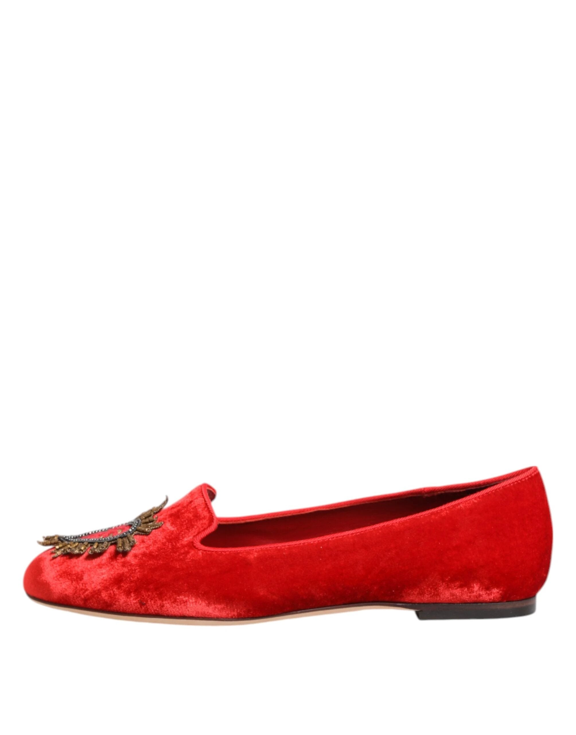 Dolce & Gabbana Red Velvet DG Heart Loafers Flat Shoes by Dolce & Gabbana