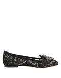 Dolce & Gabbana Black Taormina Lace Crystals Flats Shoes by Dolce & Gabbana
