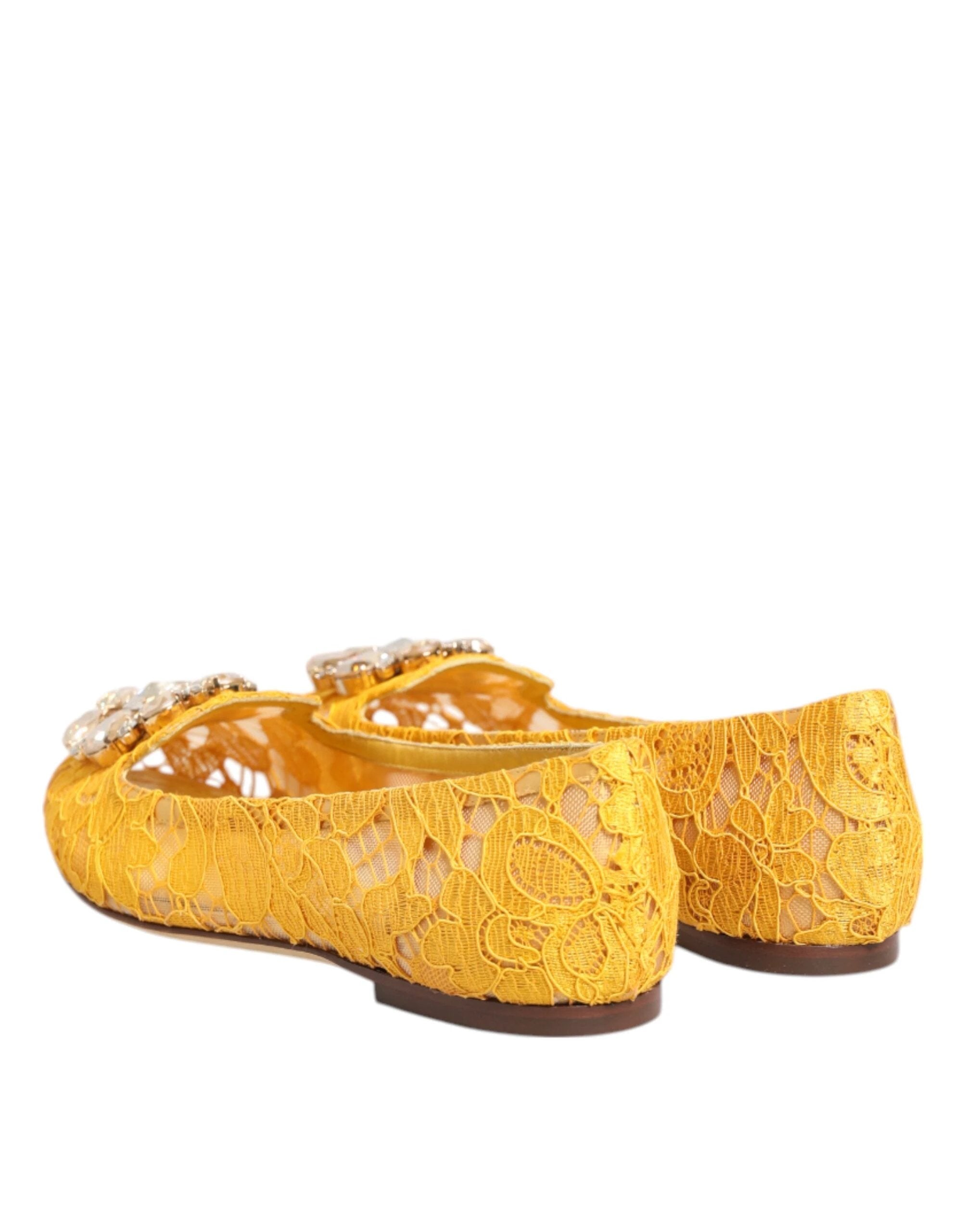 Dolce & Gabbana Yellow Taormina Lace Crystals Flats Shoes by Dolce & Gabbana
