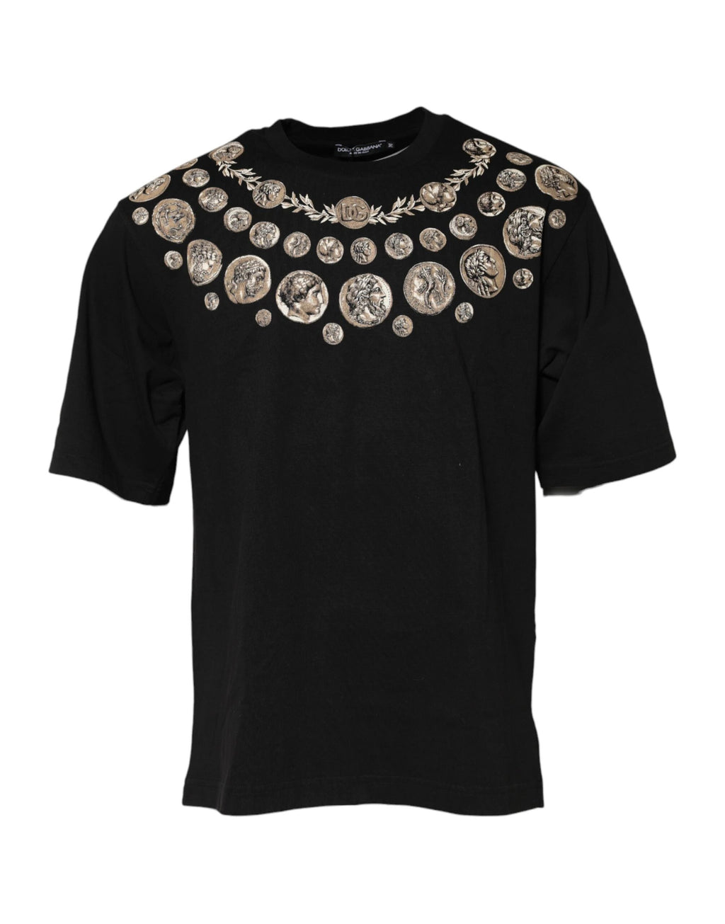 Dolce & Gabbana Black Coin Print Cotton Crew Neck T-shirt by Dolce & Gabbana