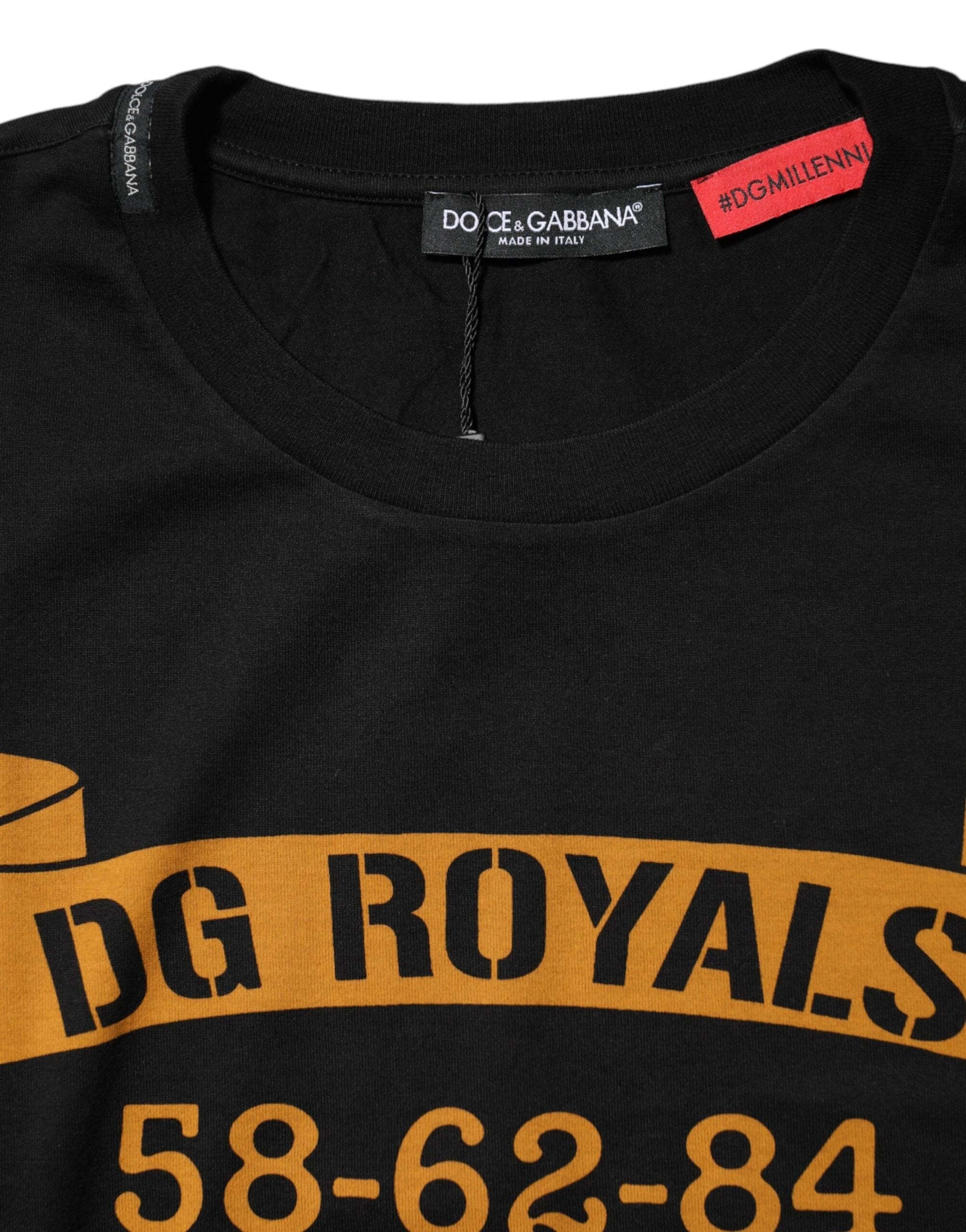 Dolce & Gabbana Black DG Royals Cotton Crew Neck T-shirt by Dolce & Gabbana